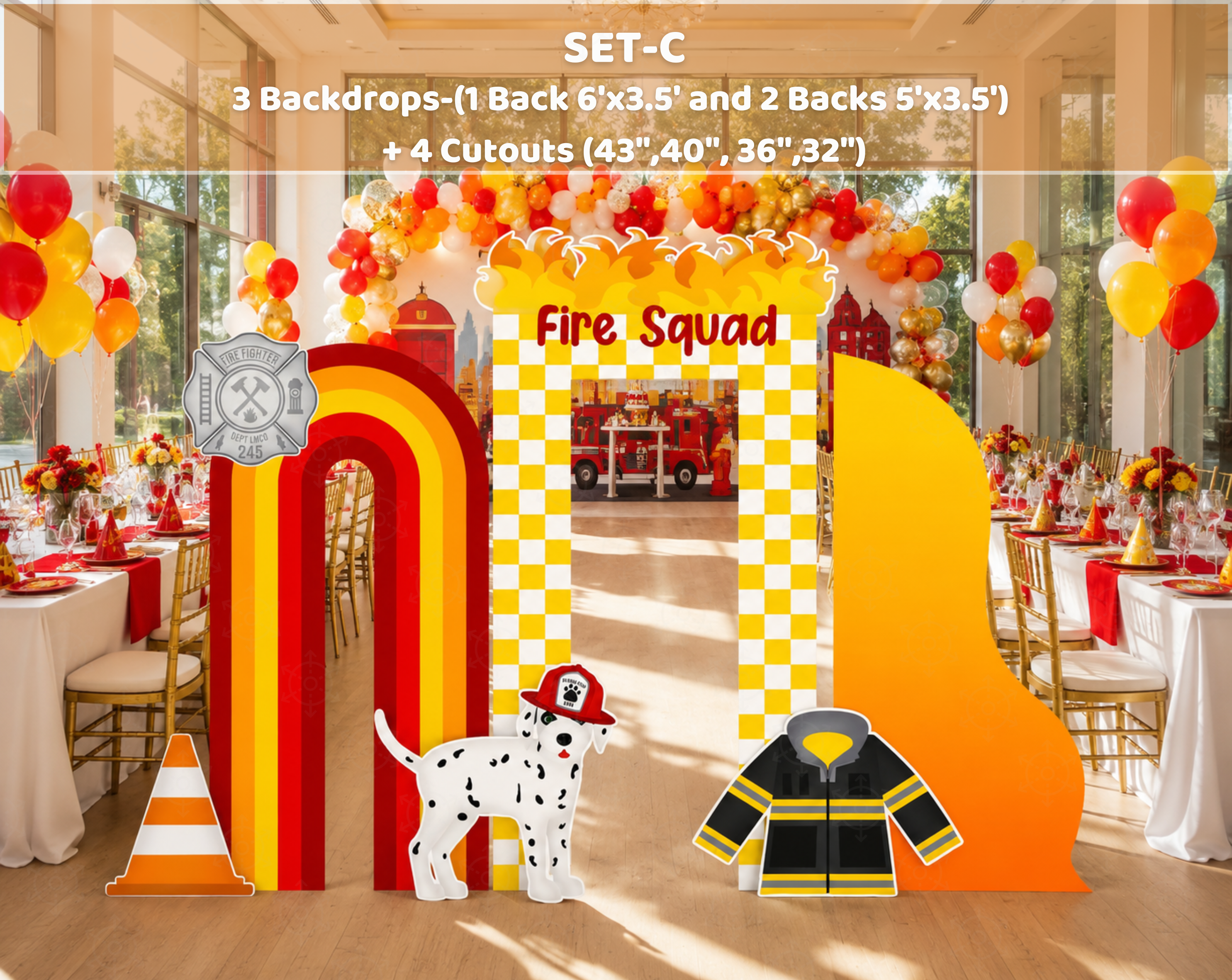 Firefighter Birthday Backdrop & Cutouts | Personalized Fire Truck Party Decorations