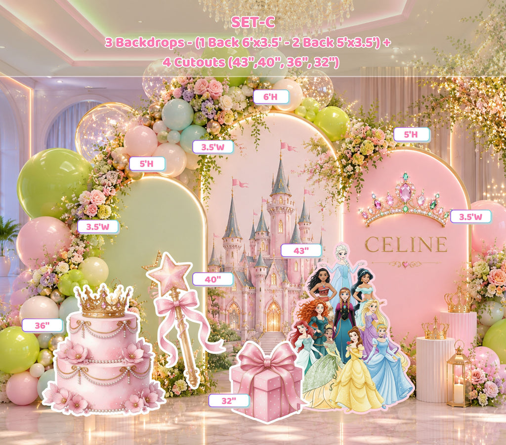 Custom Princess Birthday Party Backdrop & Yard Sign Set