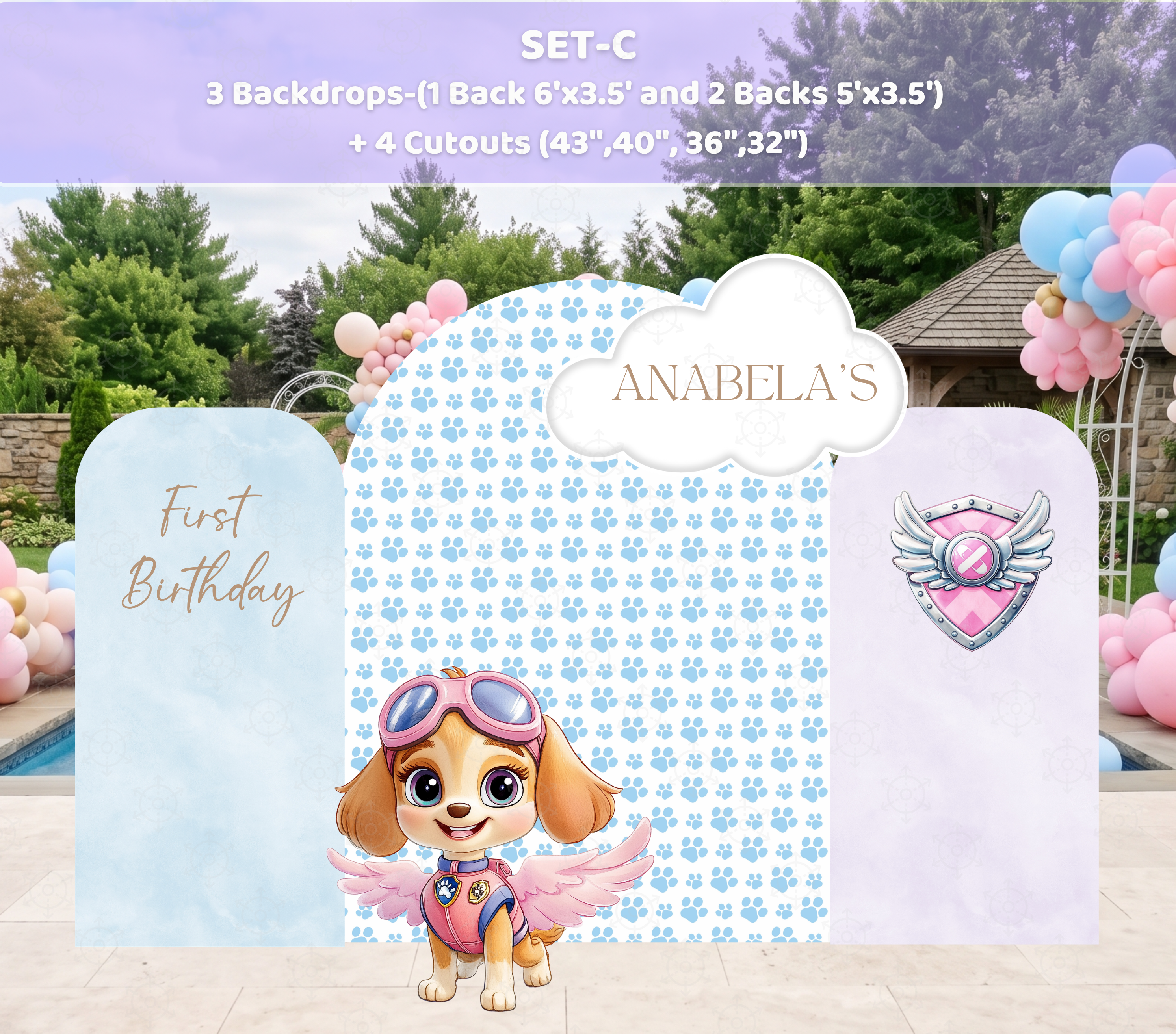 Character Puppy Patrol Cutouts and Backdrops Pink Party Decor