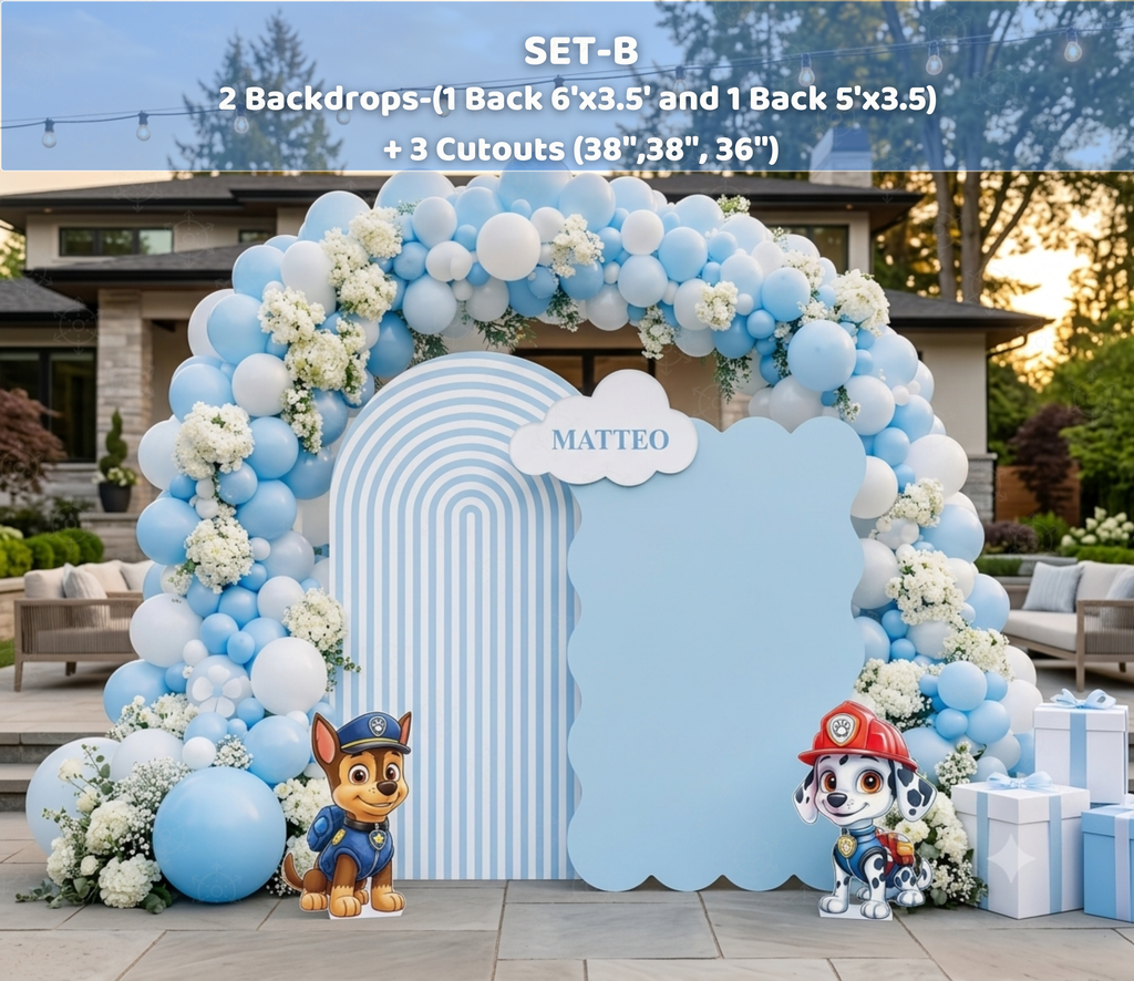 Pup Patrol Little Paws Birthday Backdrop & Cutouts | Personalized Puppy Party Decorations