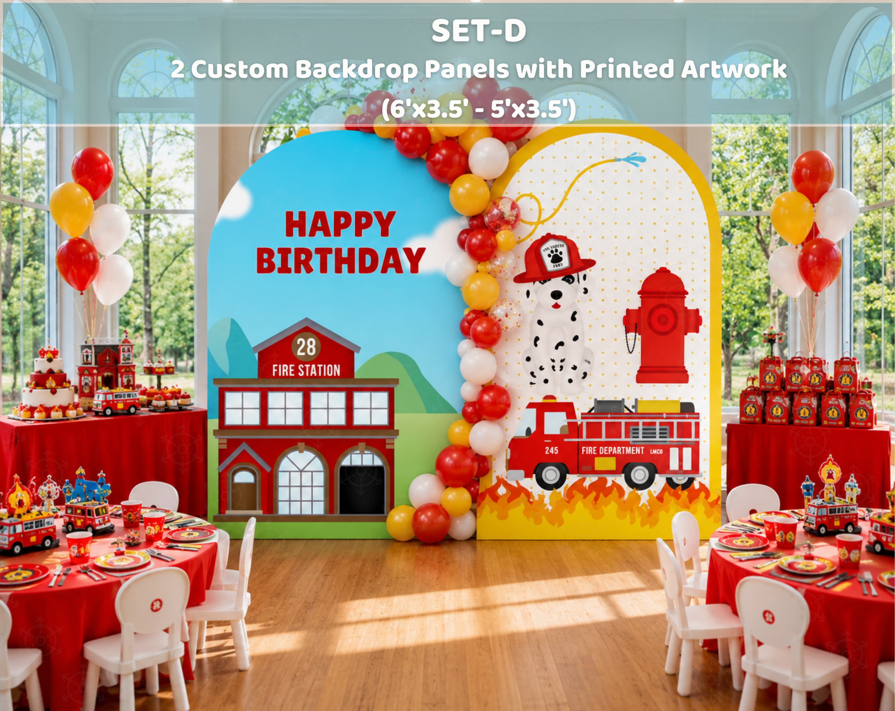 Firefighter Birthday Backdrop & Cutouts | Personalized Fire Truck Party Decorations
