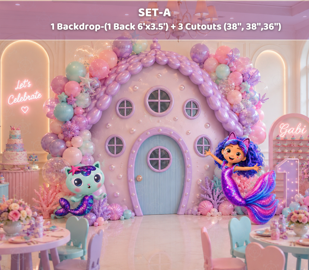 Gabby's Dollhouse Mermaid Pool Party Backdrop & Cutouts | Personalized Summer Birthday Decorations