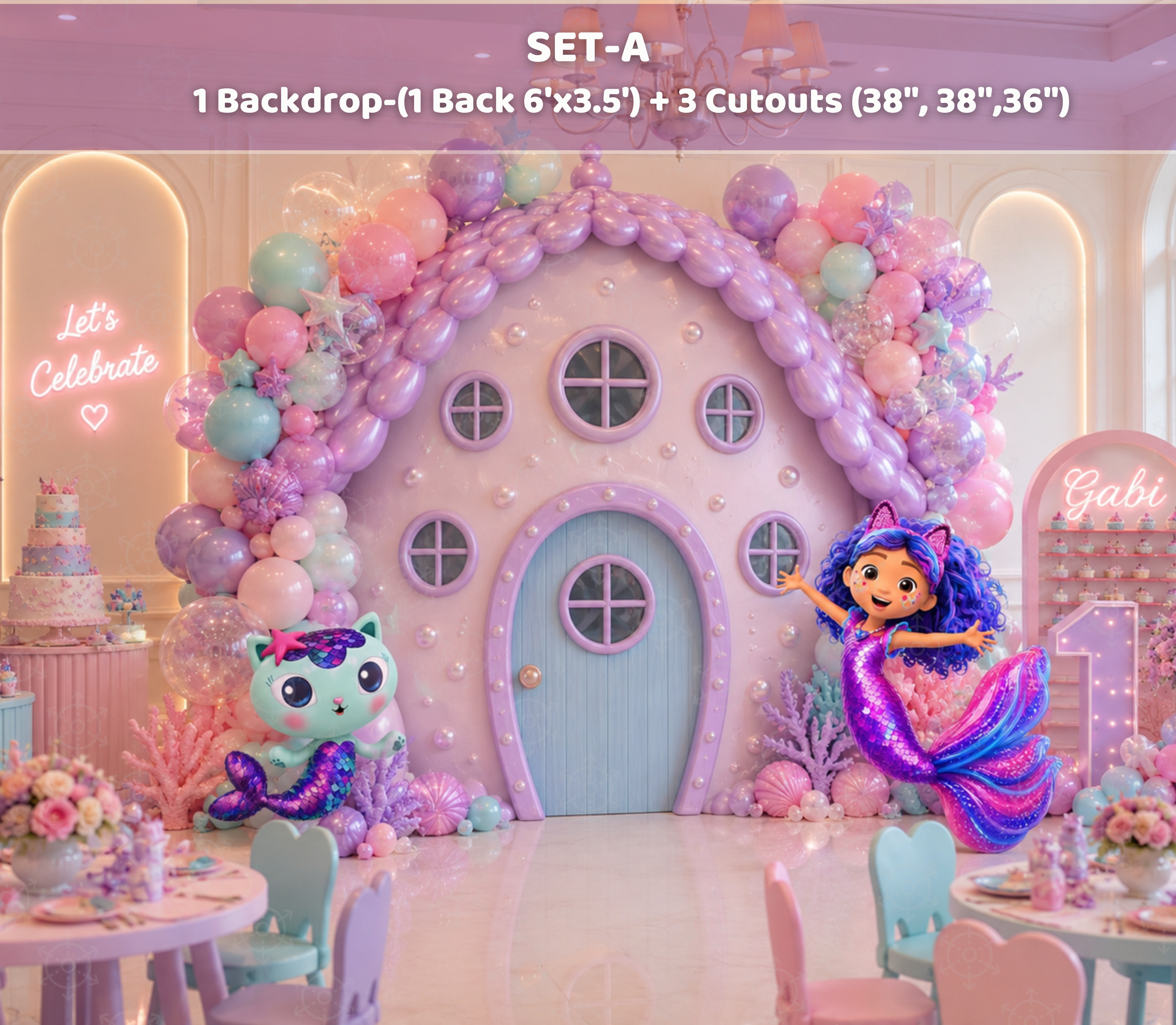 Gabby's Dollhouse Mermaid Pool Party Backdrop & Cutouts | Personalized Summer Birthday Decorations