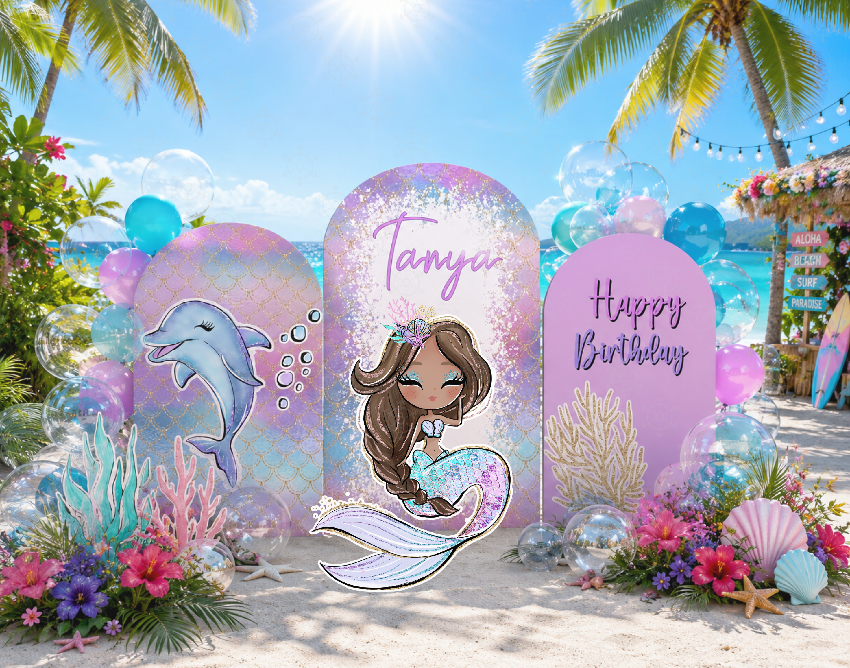 Mermaid Birthday Backdrop Set: Under The Sea Party Decor, Photo Booth Props