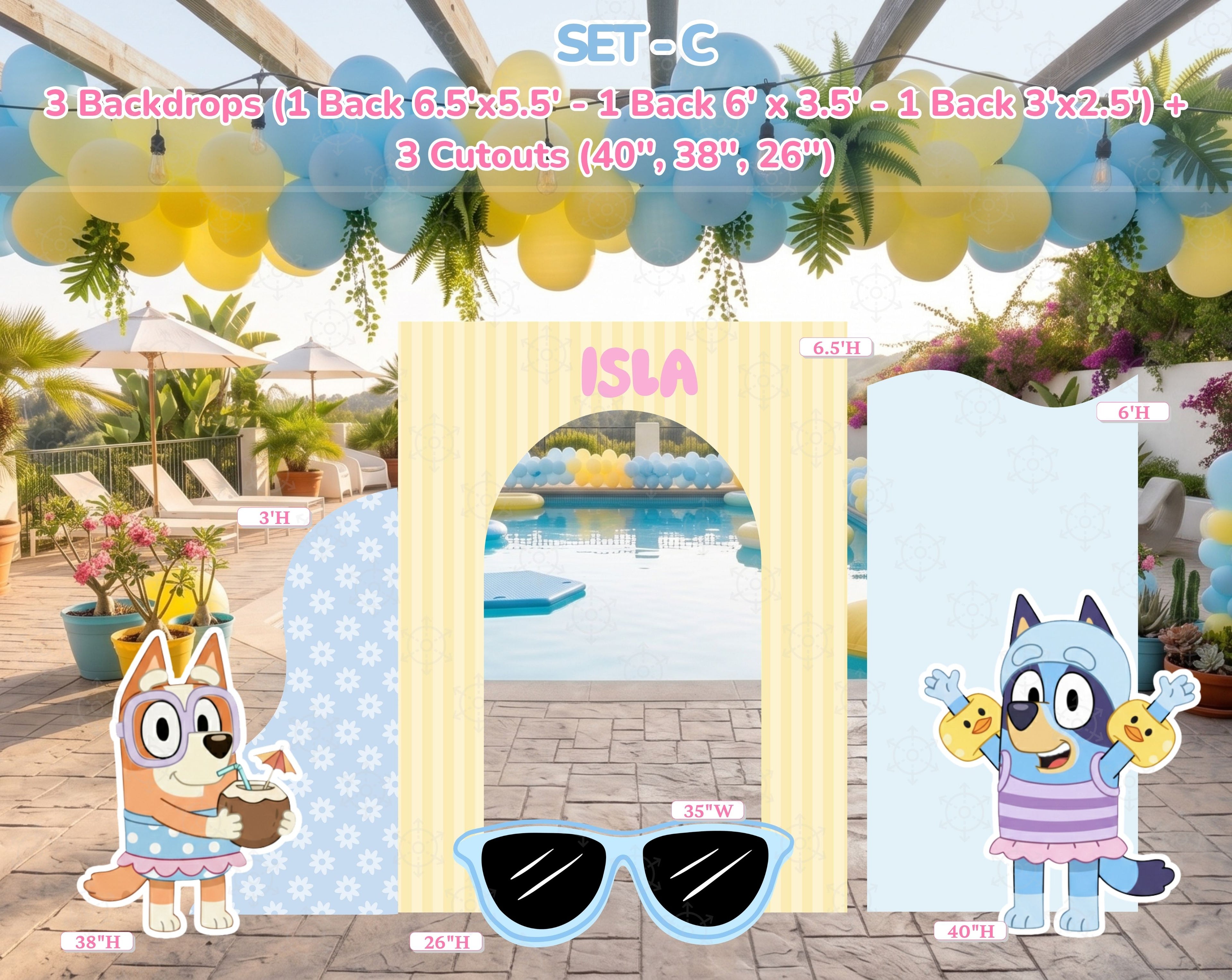Blue Puppy Pool Party Backdrop & Cutouts | Summer Kids Birthday Decorations
