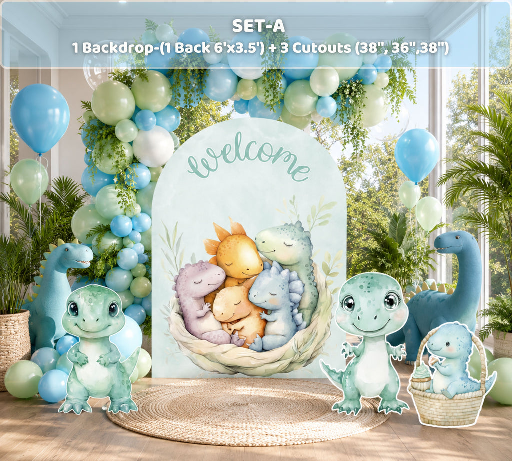 Cute Baby Dinosaur Party Decorations | Personalized Backdrop, Arch Panels & Cutouts