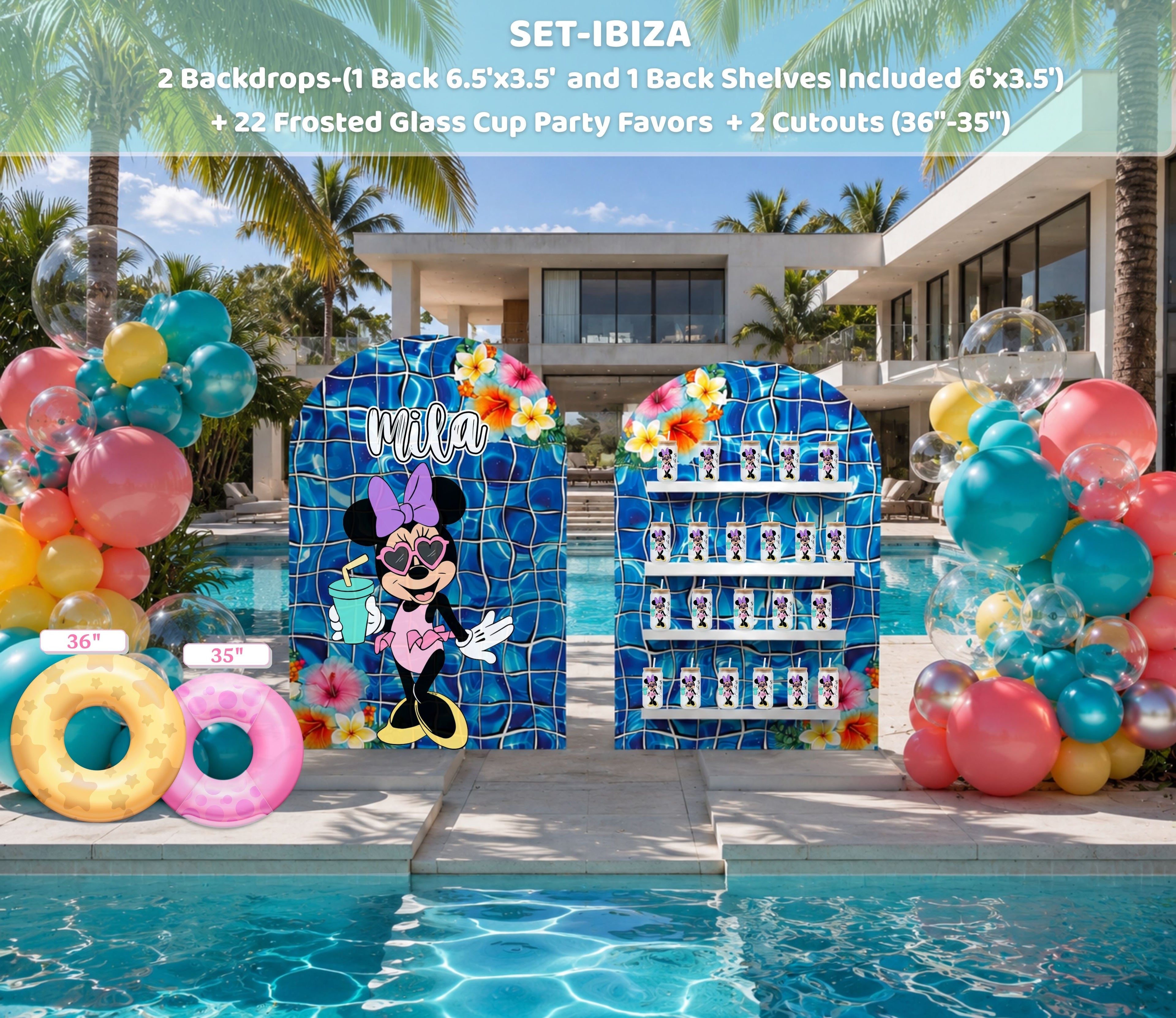 Personalized Pool Party Backdrop Set | Custom Birthday Decor