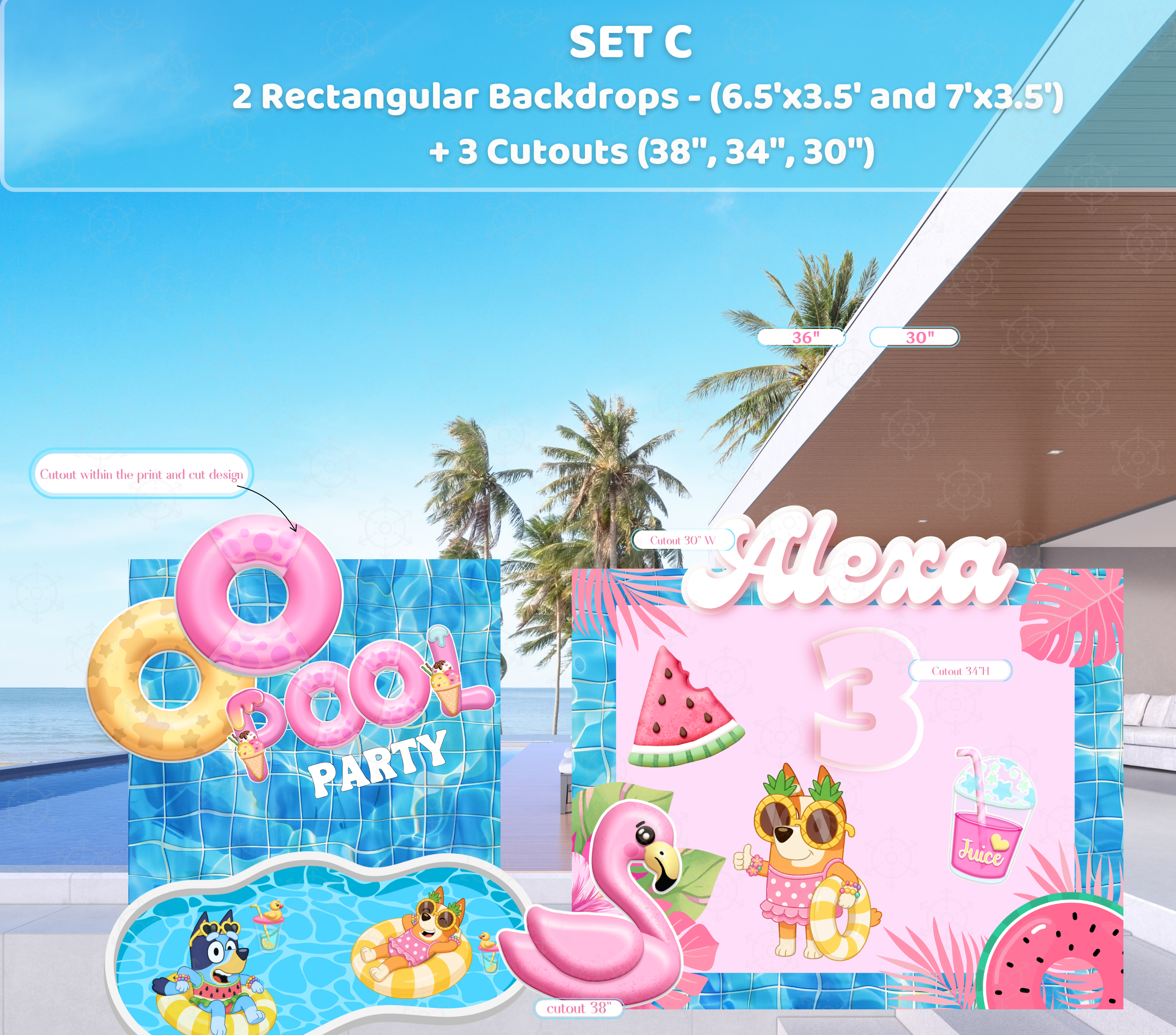 Personalized Blue Puppy Pool Party Backdrop & Cutouts | Summer Birthday Party Decorations (Copy)