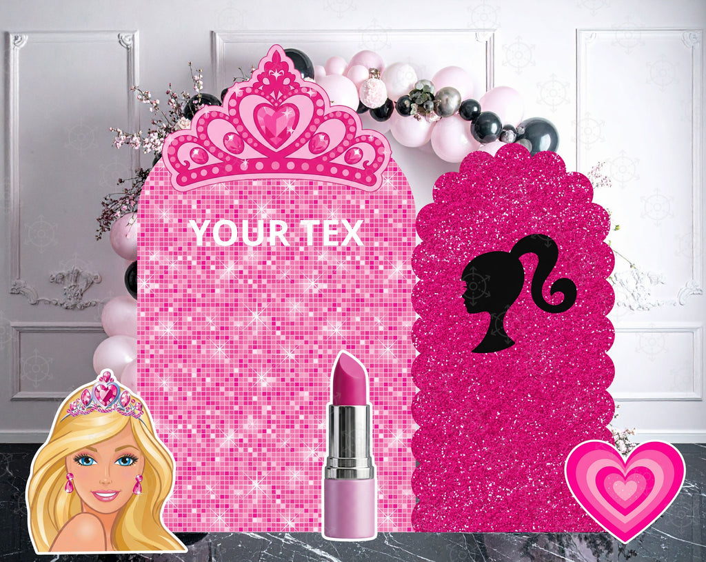 Pink Doll Party Backdrop & Cutouts | Personalized Glam Girls Birthday Decorations
