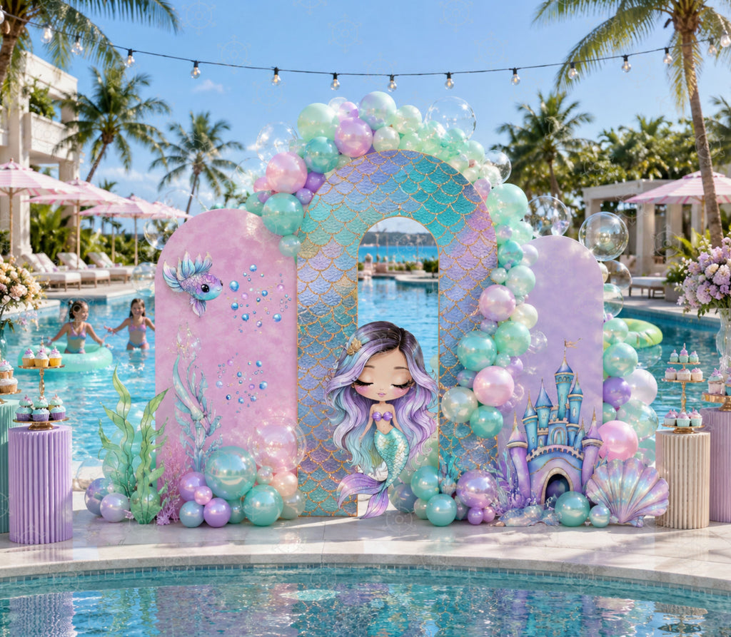 Ocean Princess Party Decorations | Personalized Mermaid Birthday Backdrop Set | Luxury Under the Sea Decor