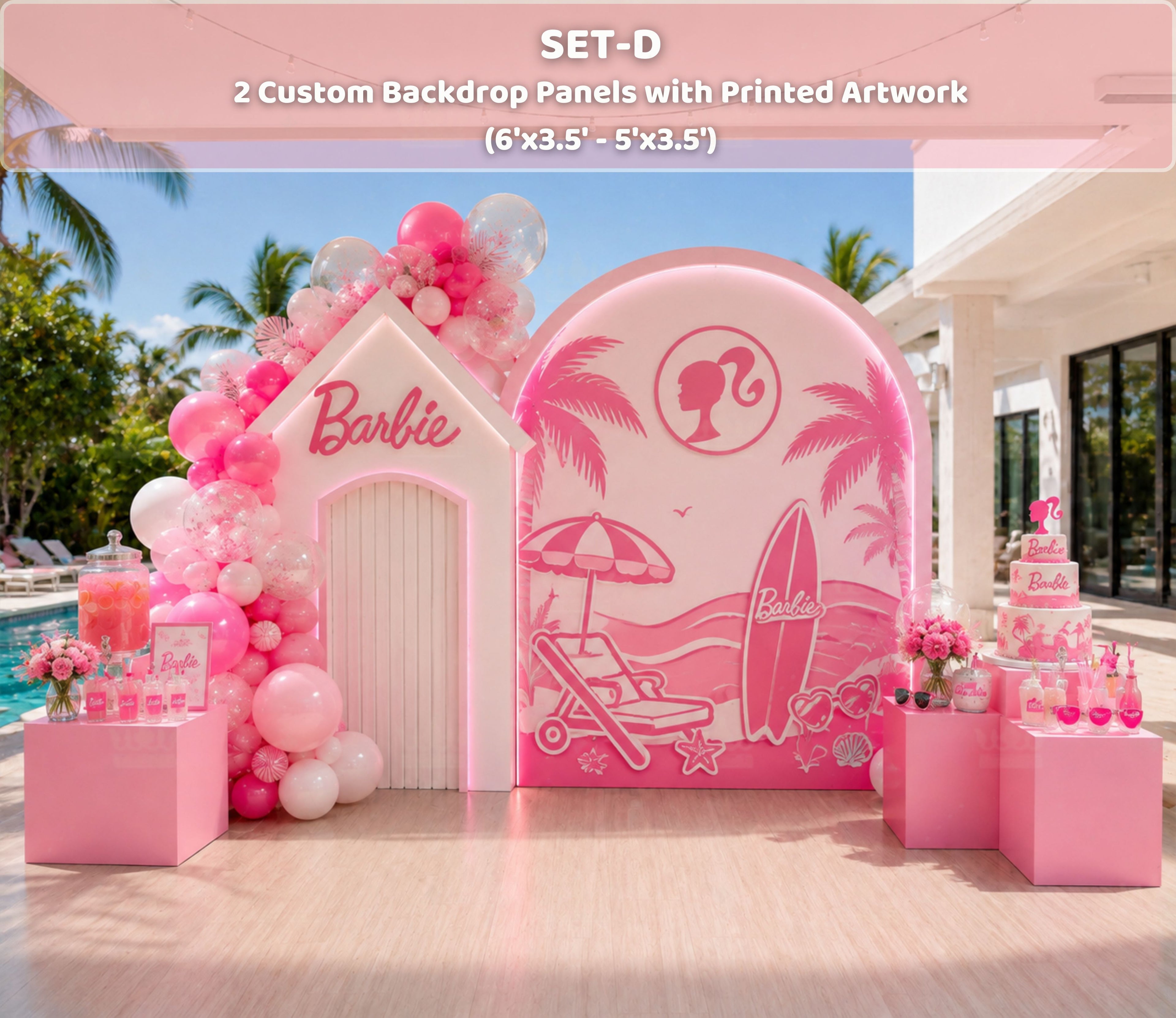Barbie Summer Party Decorations | Personalized Pool Party Backdrop Set | Tropical Birthday Decor