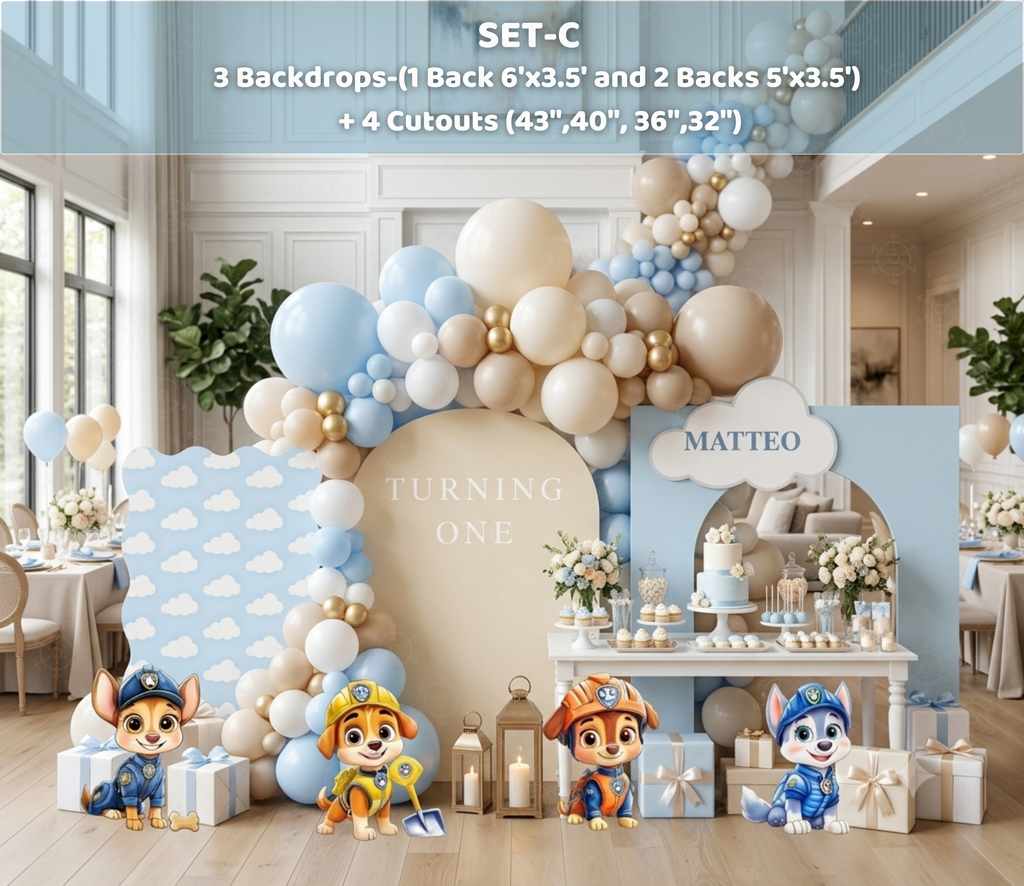 Pup Patrol Little Paws Birthday Backdrop & Cutouts | Personalized Puppy Party Decorations