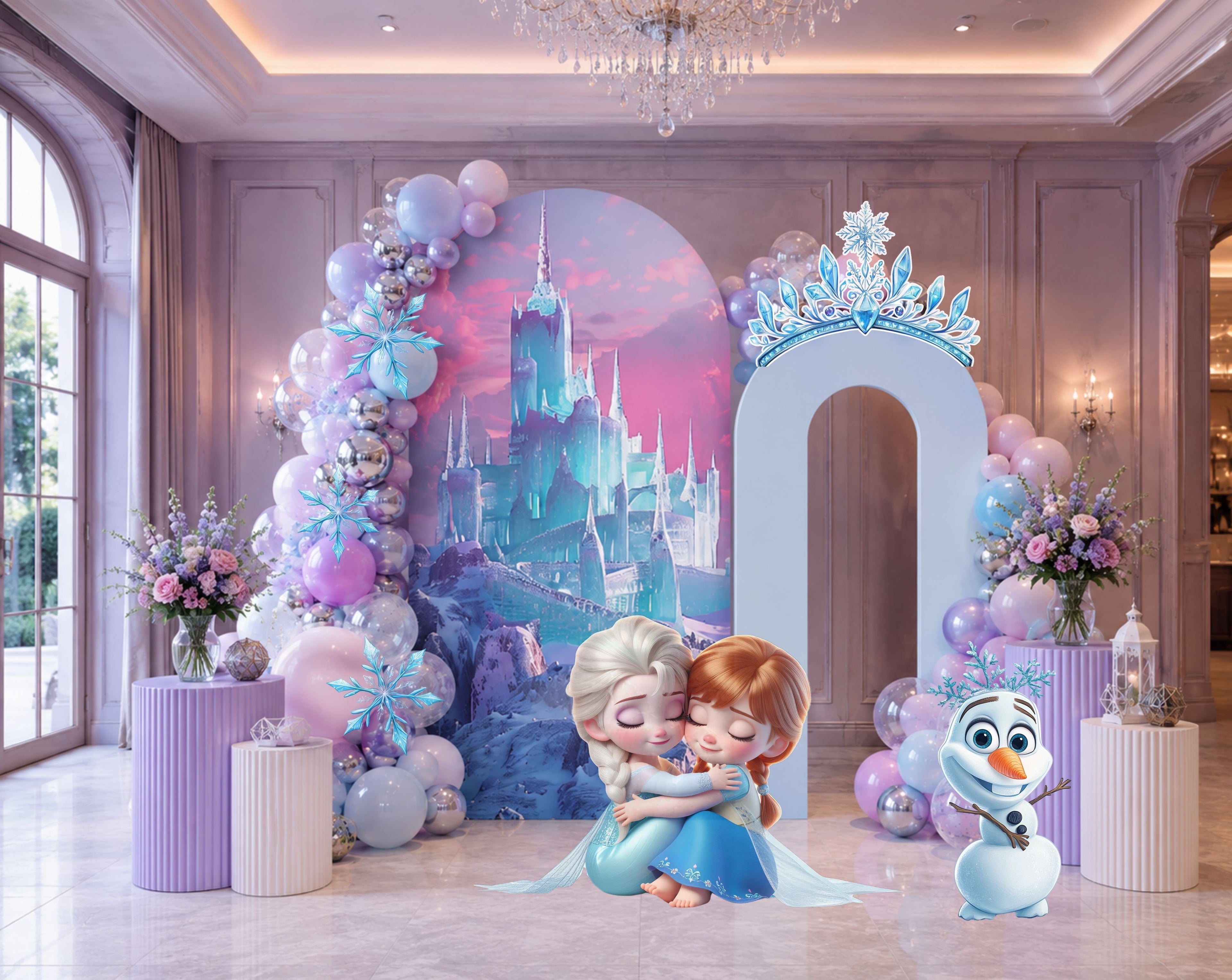Baby Ice Princess Birthday Backdrop & Cutouts | Cute Winter Princess Party Decorations