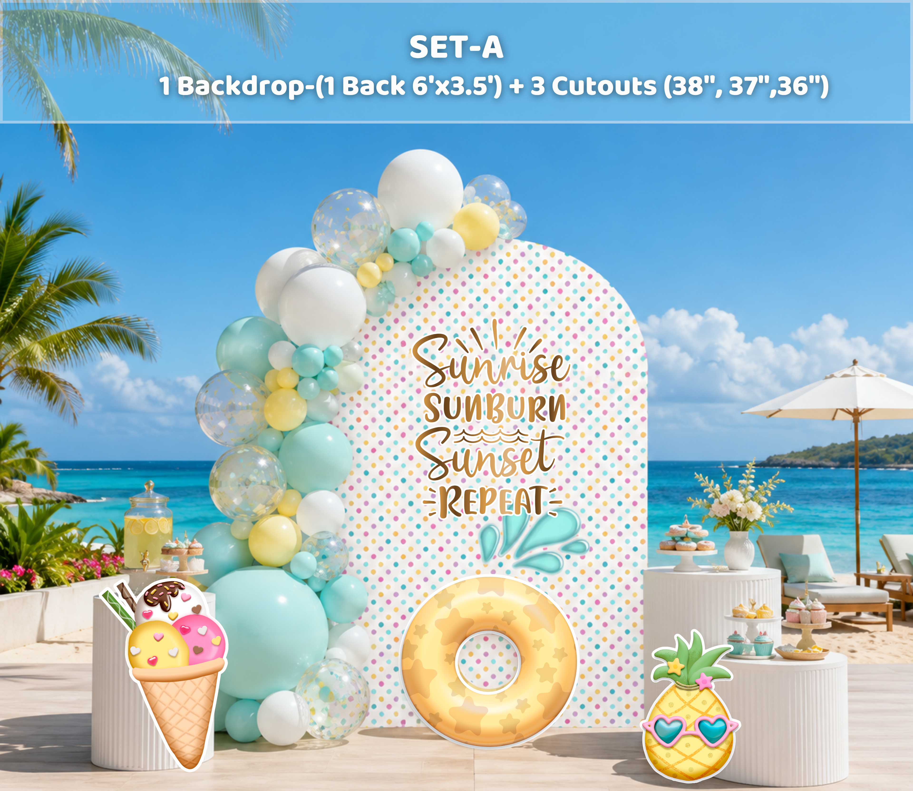 Personalized Summer Birthday Backdrop & Cutouts | Kids Party Decorations