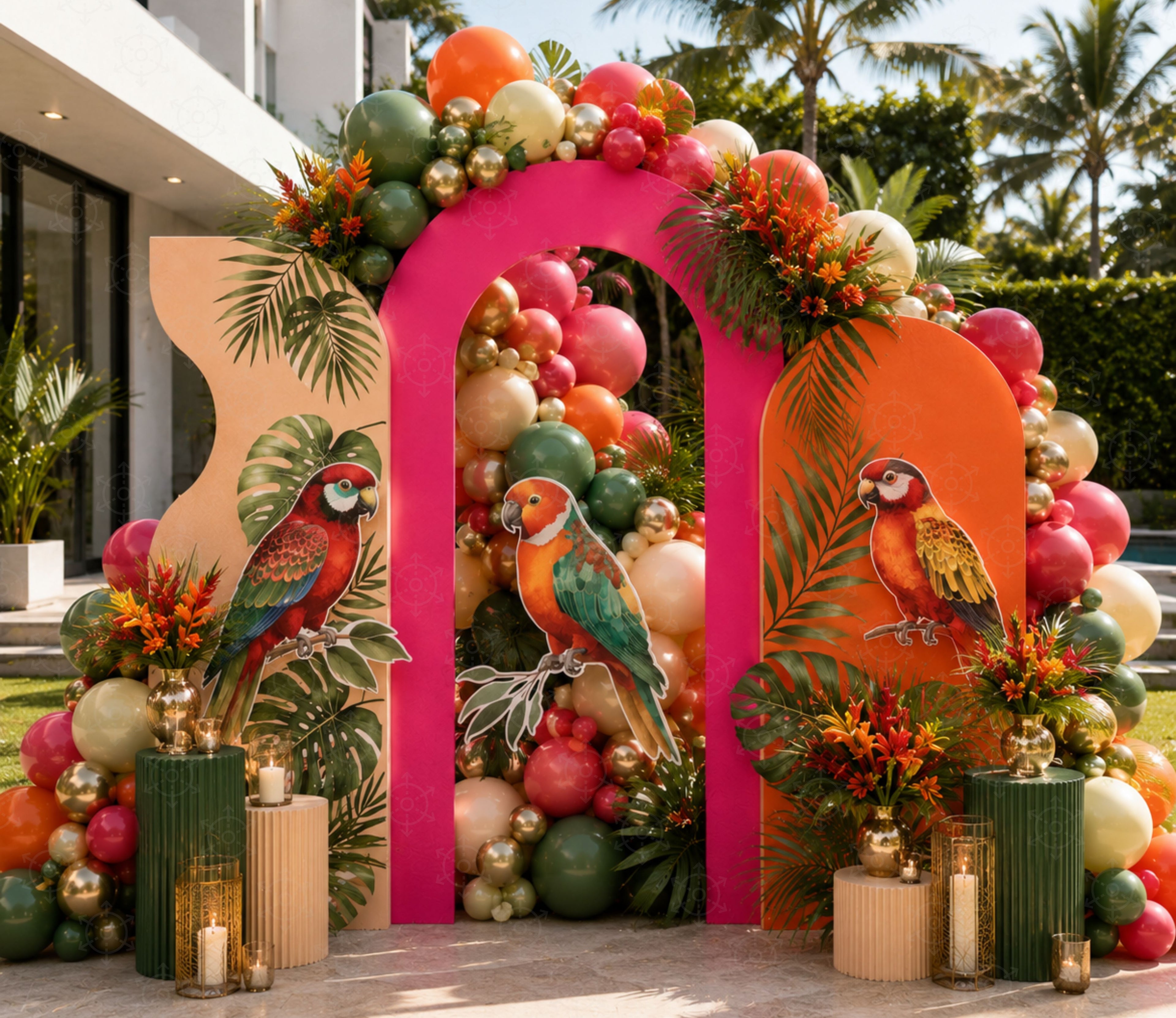 Tropical Birds Birthday Decorations | Personalized Backdrop & Party Sets