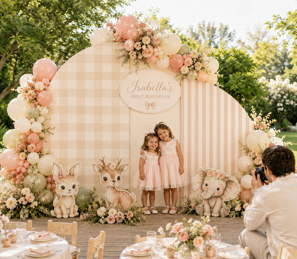 Personalized Little Animal Friends Backdrop & Cutouts | Neutral Baby Shower & First Birthday Decorations