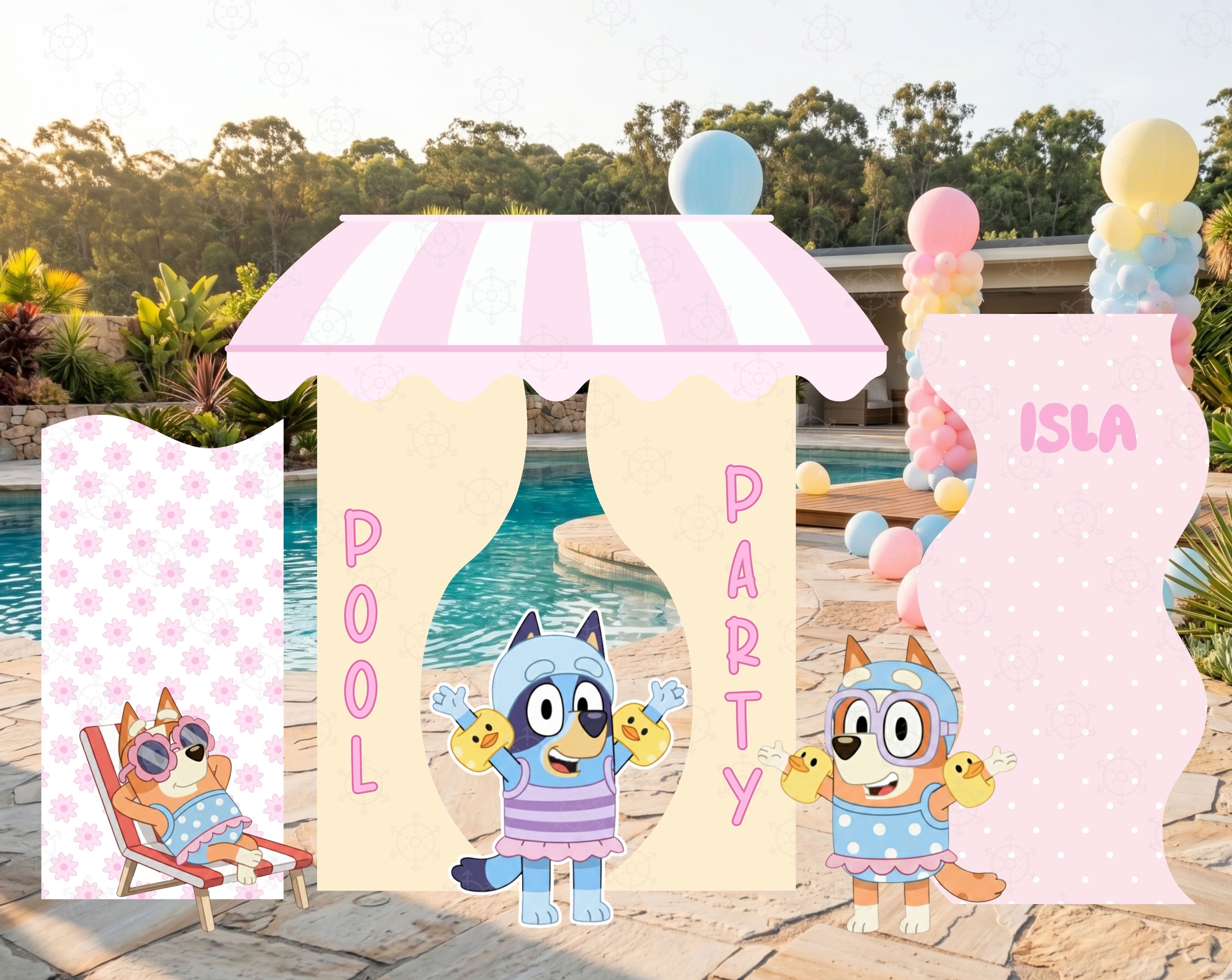 Blue Puppy Pool Party Backdrop & Cutouts | Summer Kids Birthday Decorations