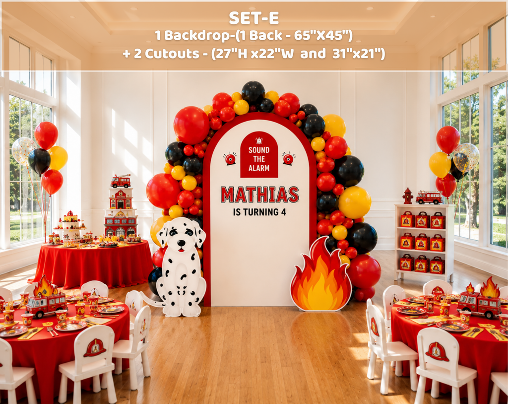 Firefighter Birthday Backdrop & Cutouts | Personalized Fire Truck Party Decorations