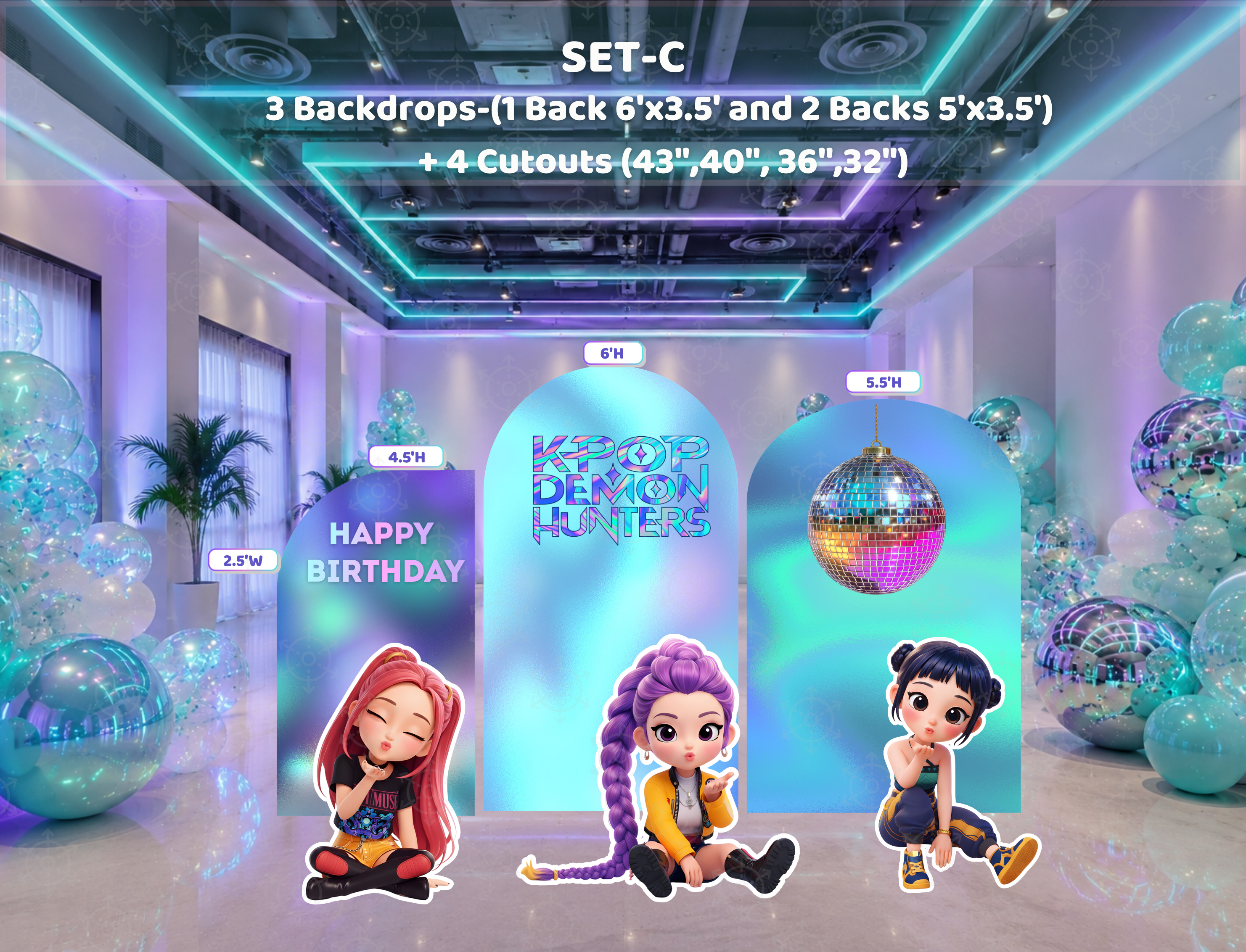Chibi Teen Idol Party Backdrop & Standee Cutouts | Personalized Concert Birthday Decorations