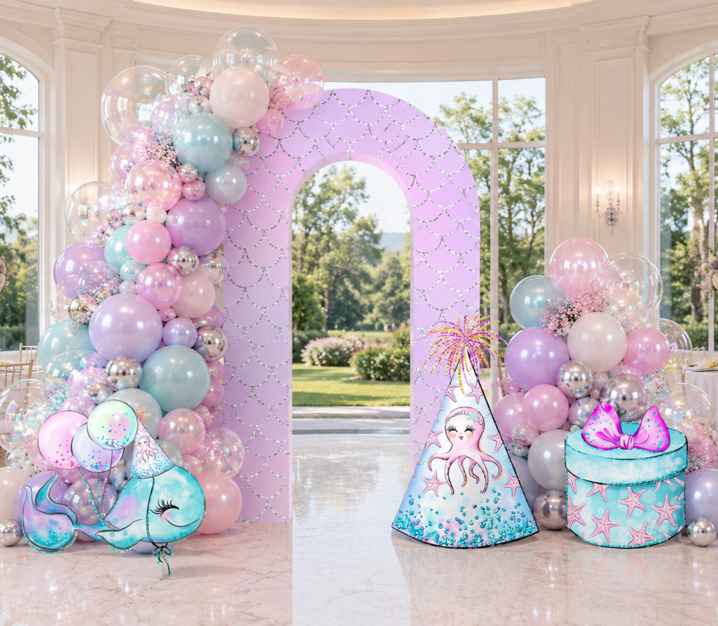 Personalized Mermaid Birthday Backdrop & Cutouts | Under the Sea Party Decorations