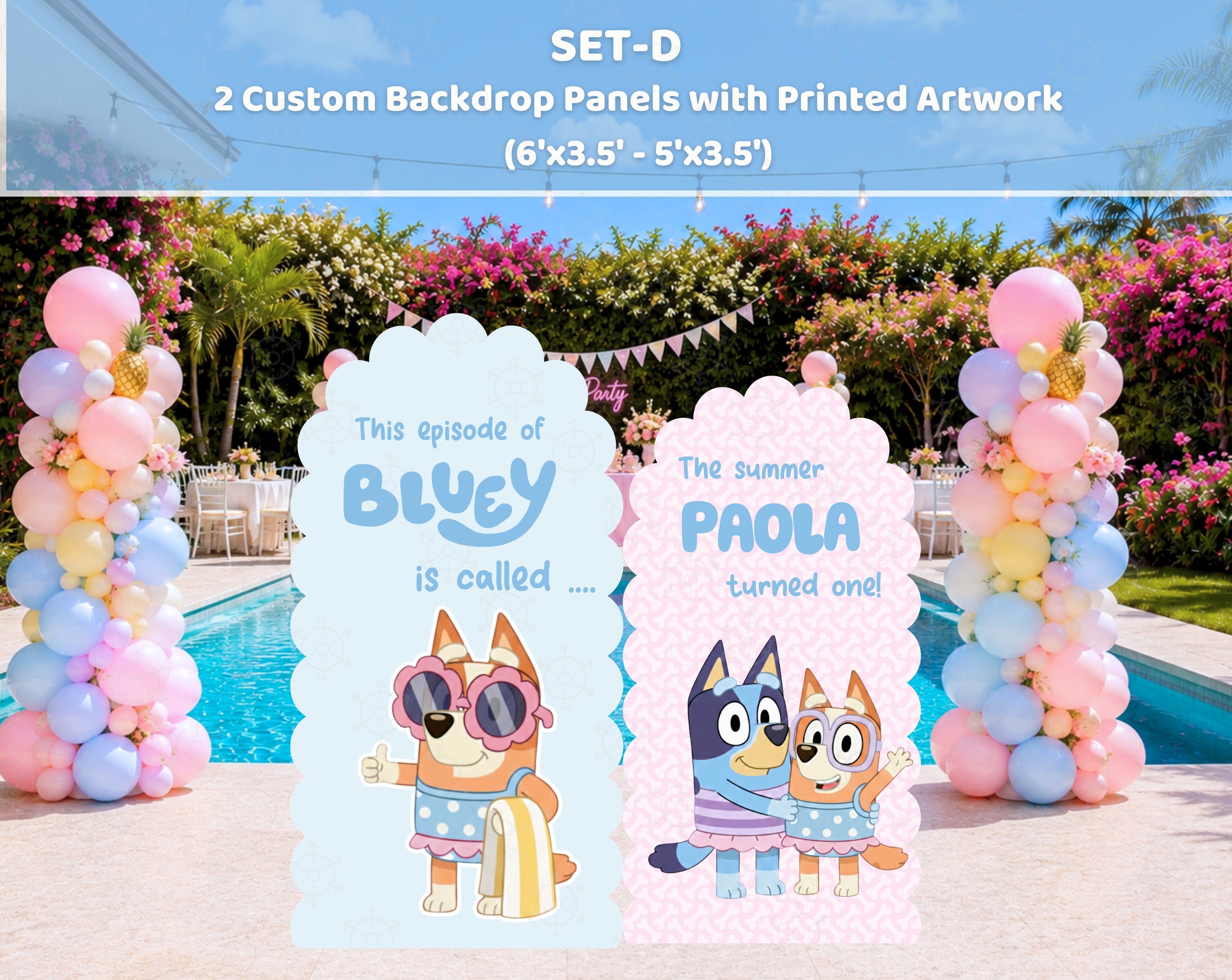Blue Puppy Pool Party Backdrop & Cutouts | Summer Kids Birthday Decorations