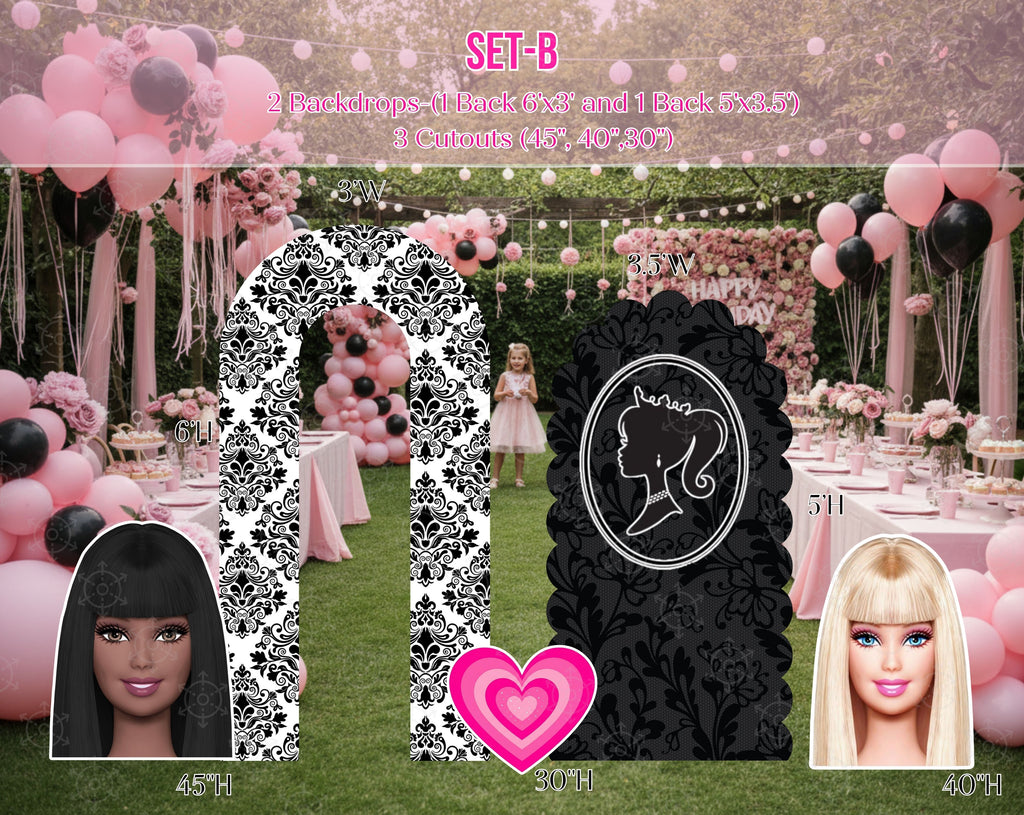 Pink Doll Party Backdrop & Cutouts | Personalized Glam Girls Birthday Decorations