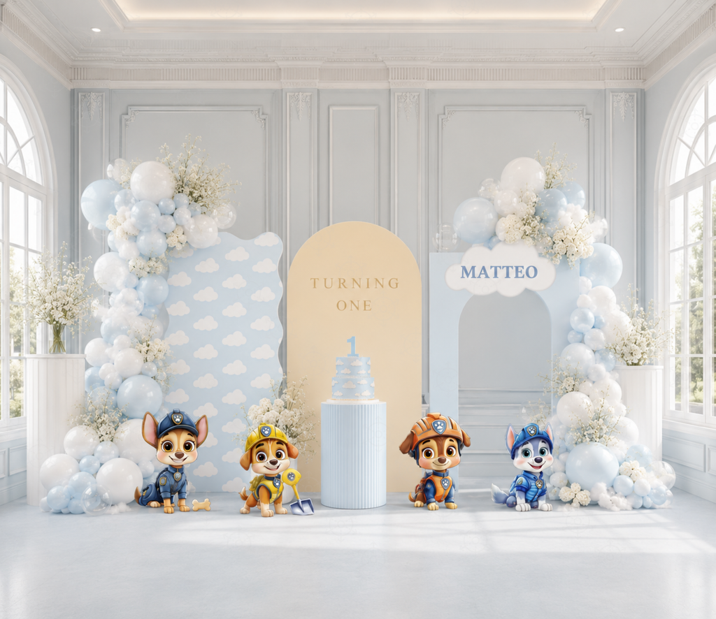 Pup Patrol Little Paws Birthday Backdrop & Cutouts | Personalized Puppy Party Decorations