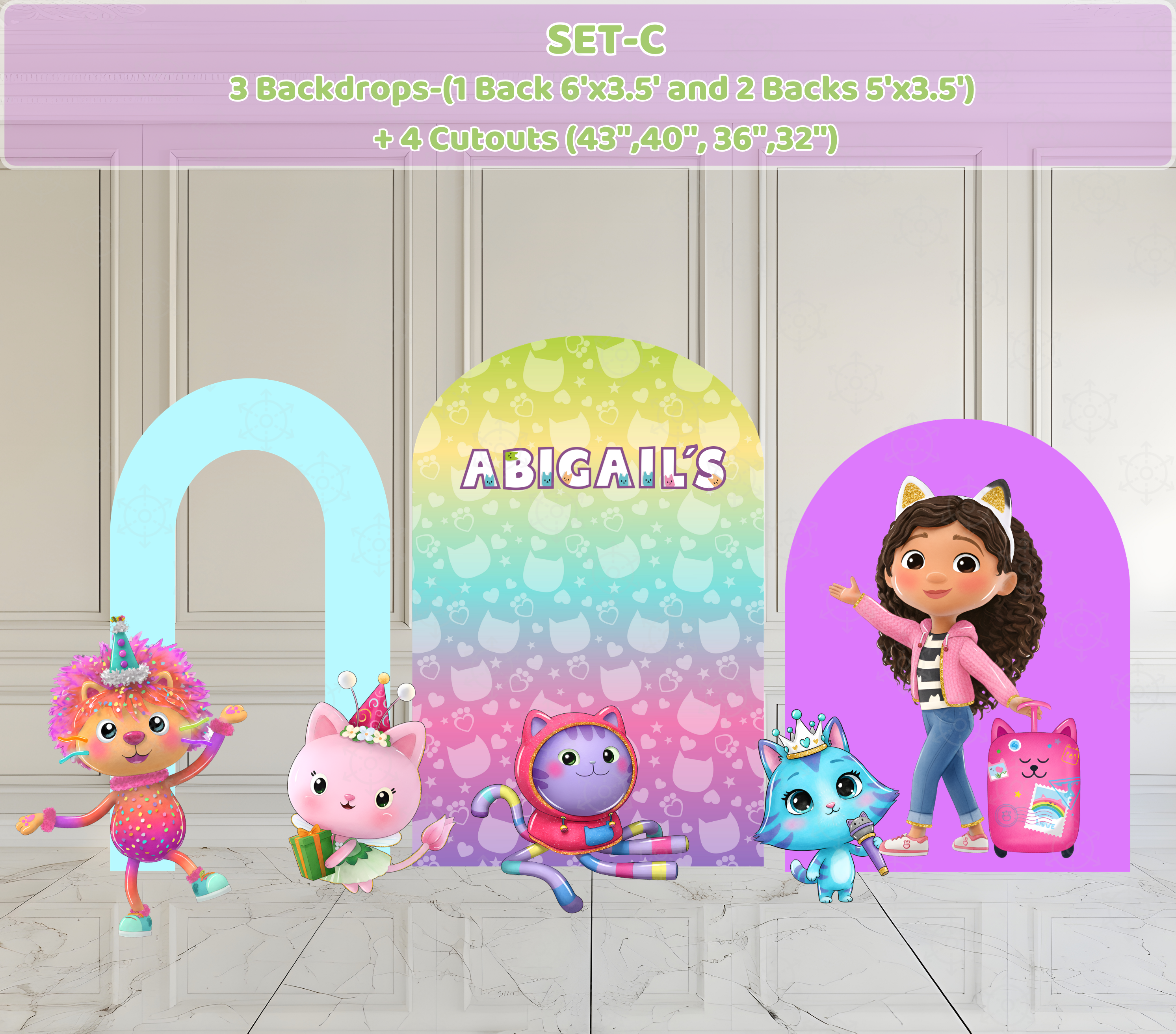 Dollhouse Birthday Backdrop & Character Cutouts | Personalized Kids Party Decorations