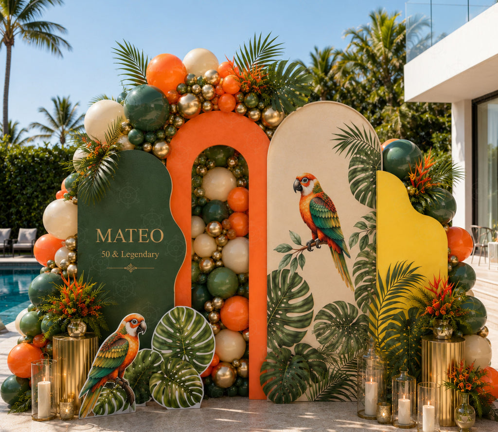 Tropical Birds Birthday Decorations | Personalized Backdrop & Party Sets