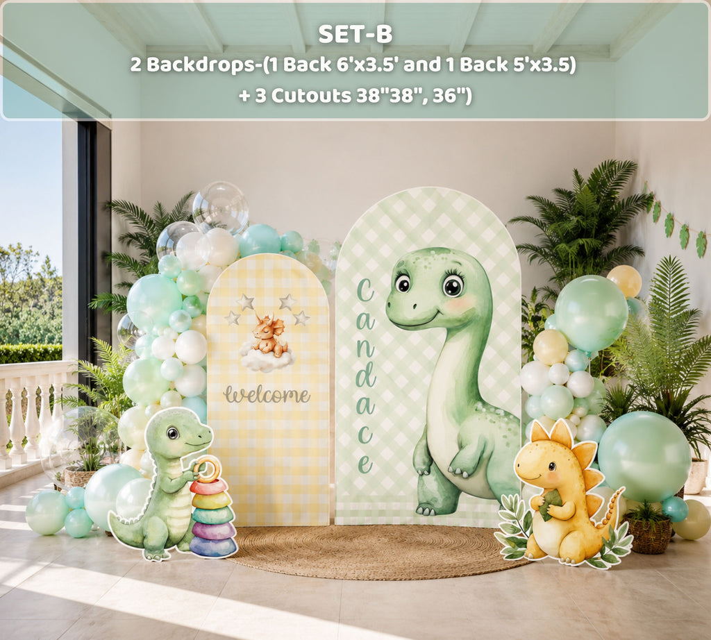 Cute Baby Dinosaur Party Decorations | Personalized Backdrop, Arch Panels & Cutouts