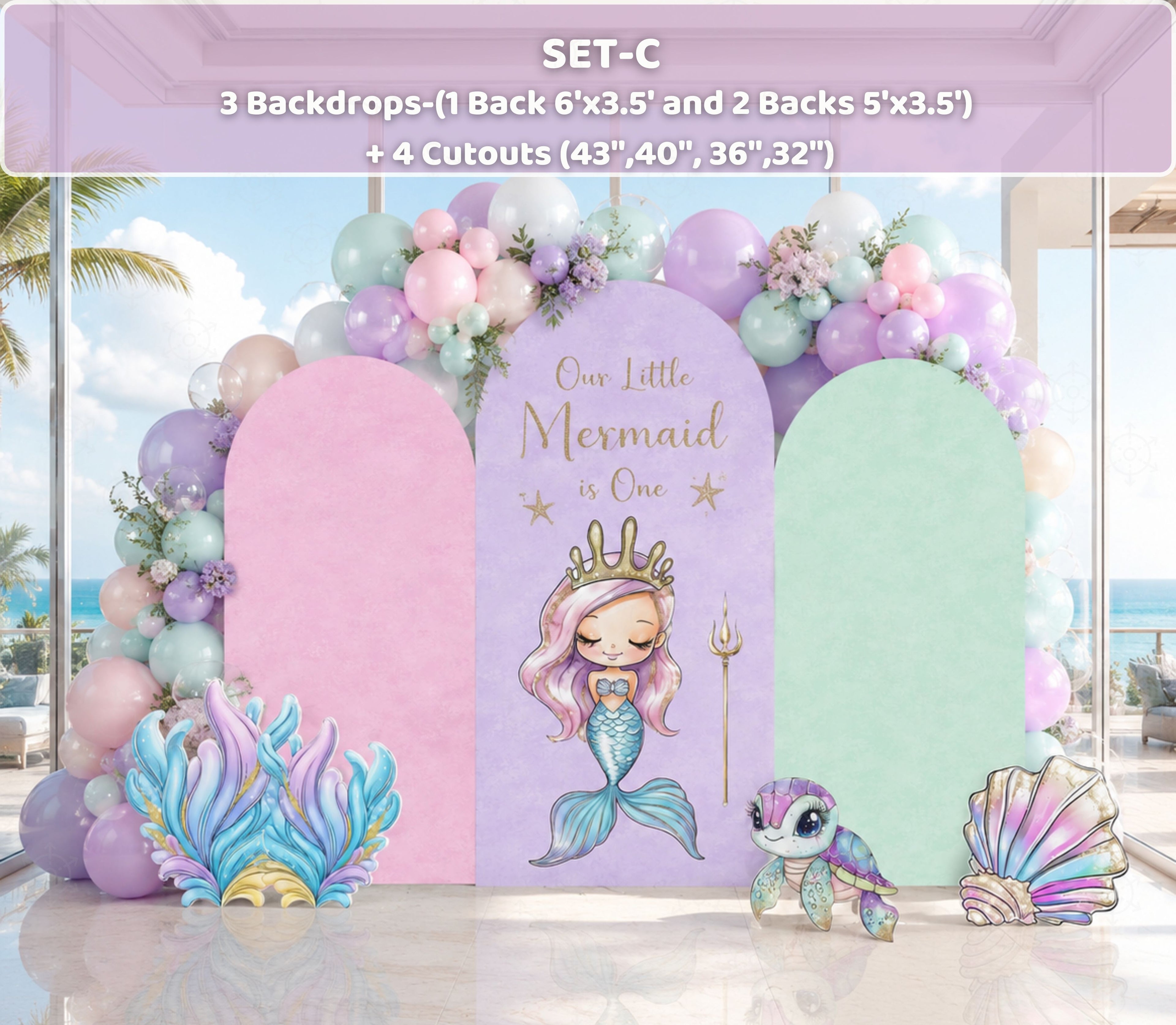 Ocean Princess Party Decorations | Personalized Mermaid Birthday Backdrop Set | Luxury Under the Sea Decor