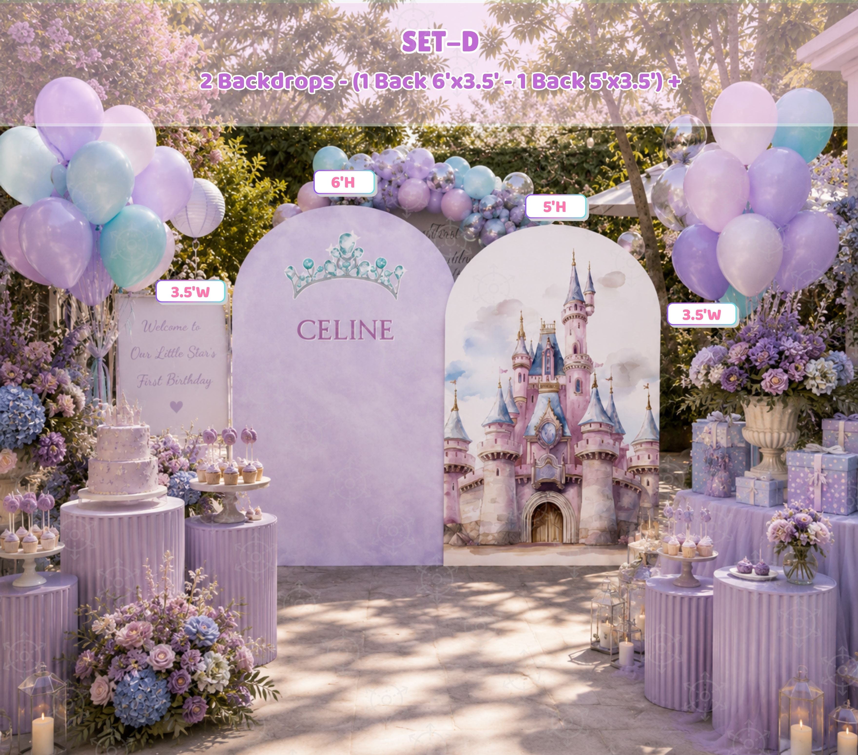 Custom Princess Birthday Party Backdrop & Yard Sign Set