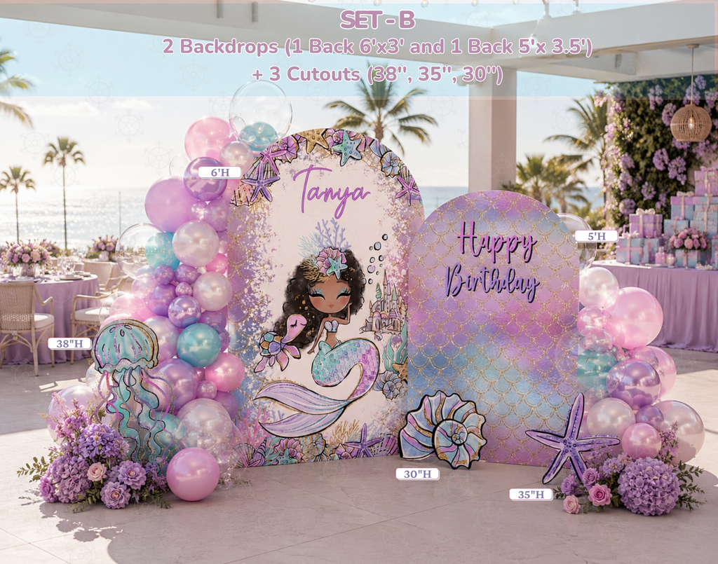 Mermaid Birthday Backdrop Set: Under The Sea Party Decor, Photo Booth Props