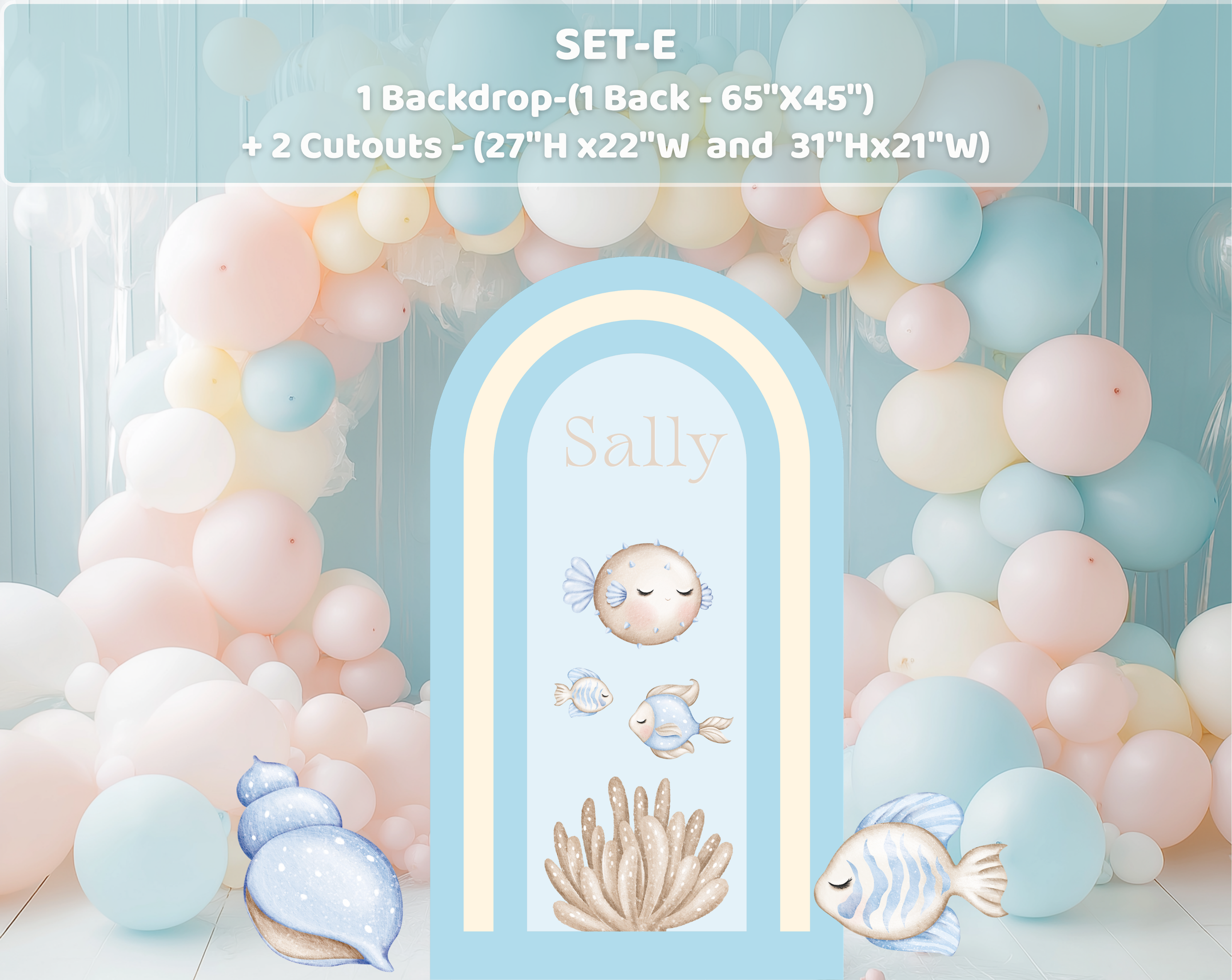 Cute Ocean Animals Birthday Backdrop & Cutouts | Personalized Party Decorations
