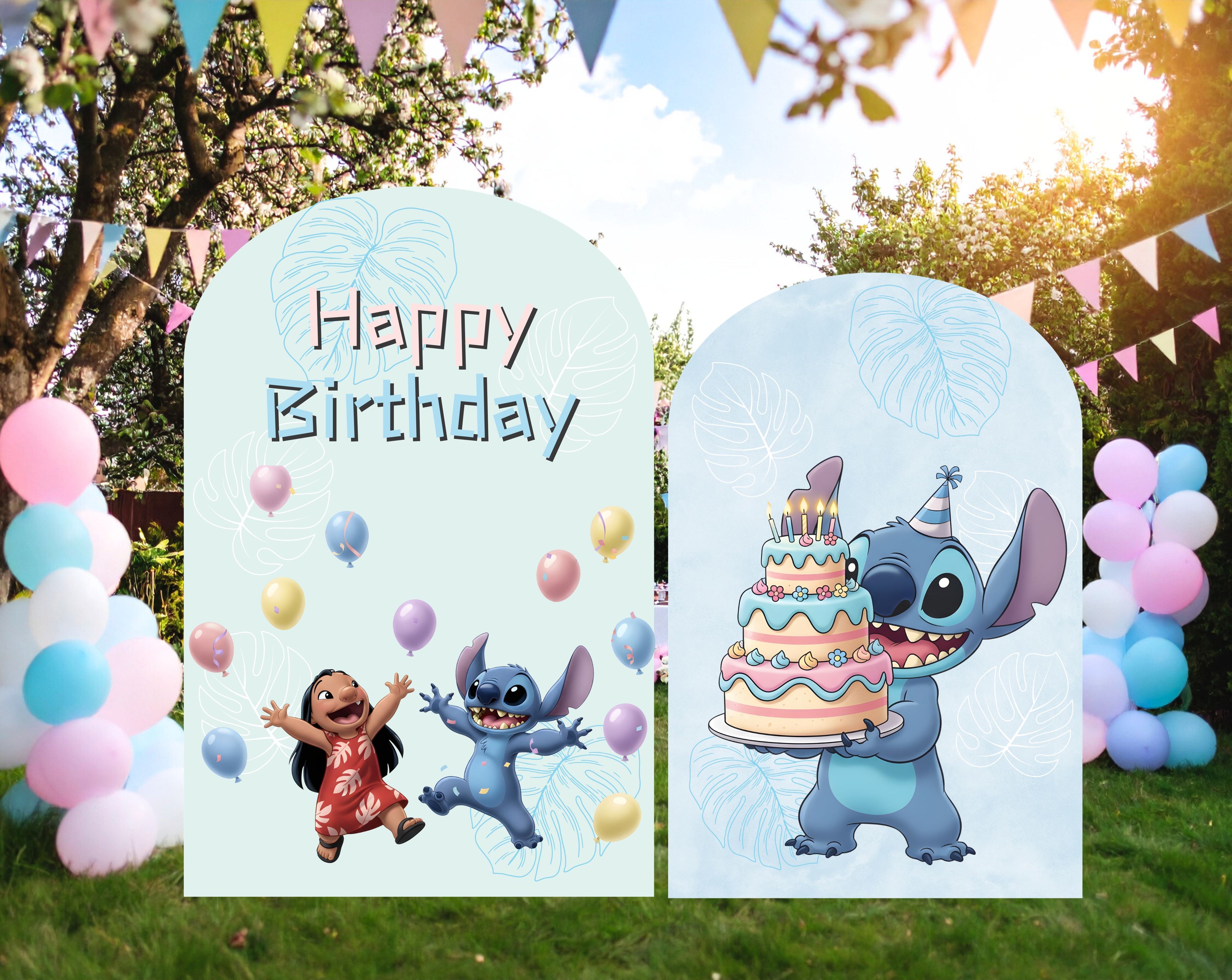 Custom Blue Alien Birthday Backdrop & Cutouts | Personalized Kawaii Party Decorations