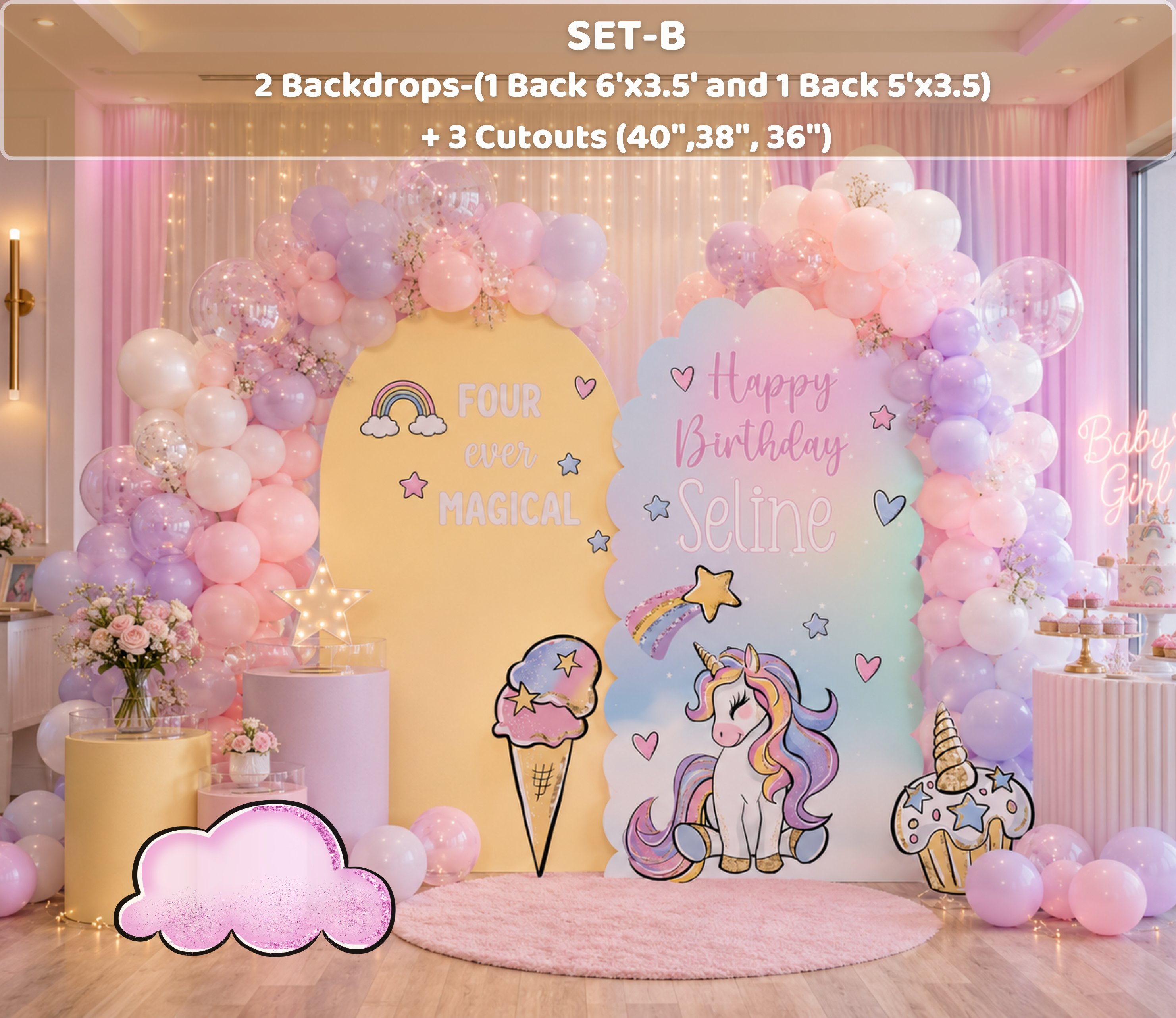 Custom Unicorn Birthday Backdrops & Cutouts | Pink Pastel Unicorn Party Decorations
