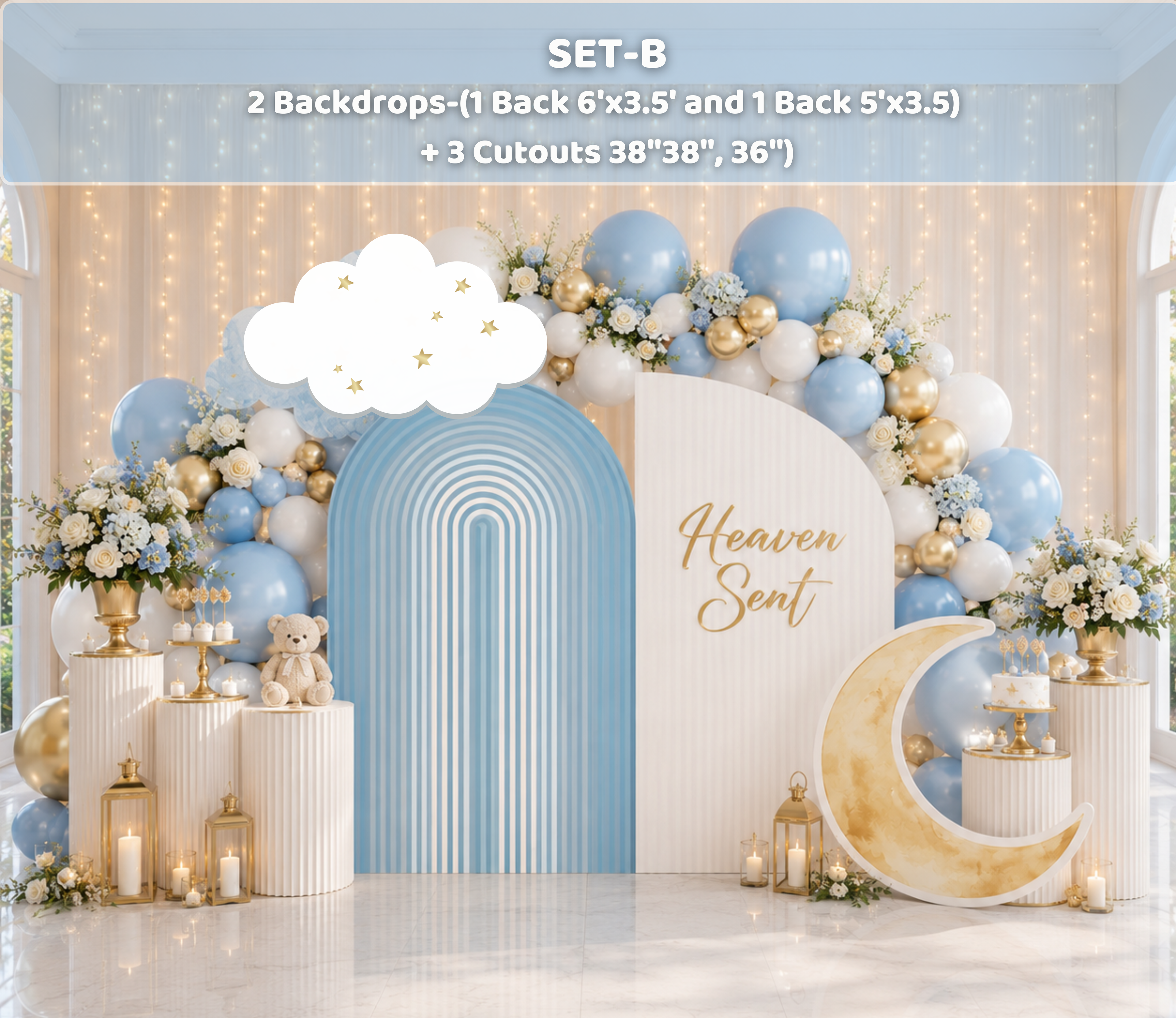 Personalized Heaven Sent Baby Shower Decorations | Celestial Moon & Stars Backdrop & Cutouts | Cloud Baby Boy Party Decor (Copy)