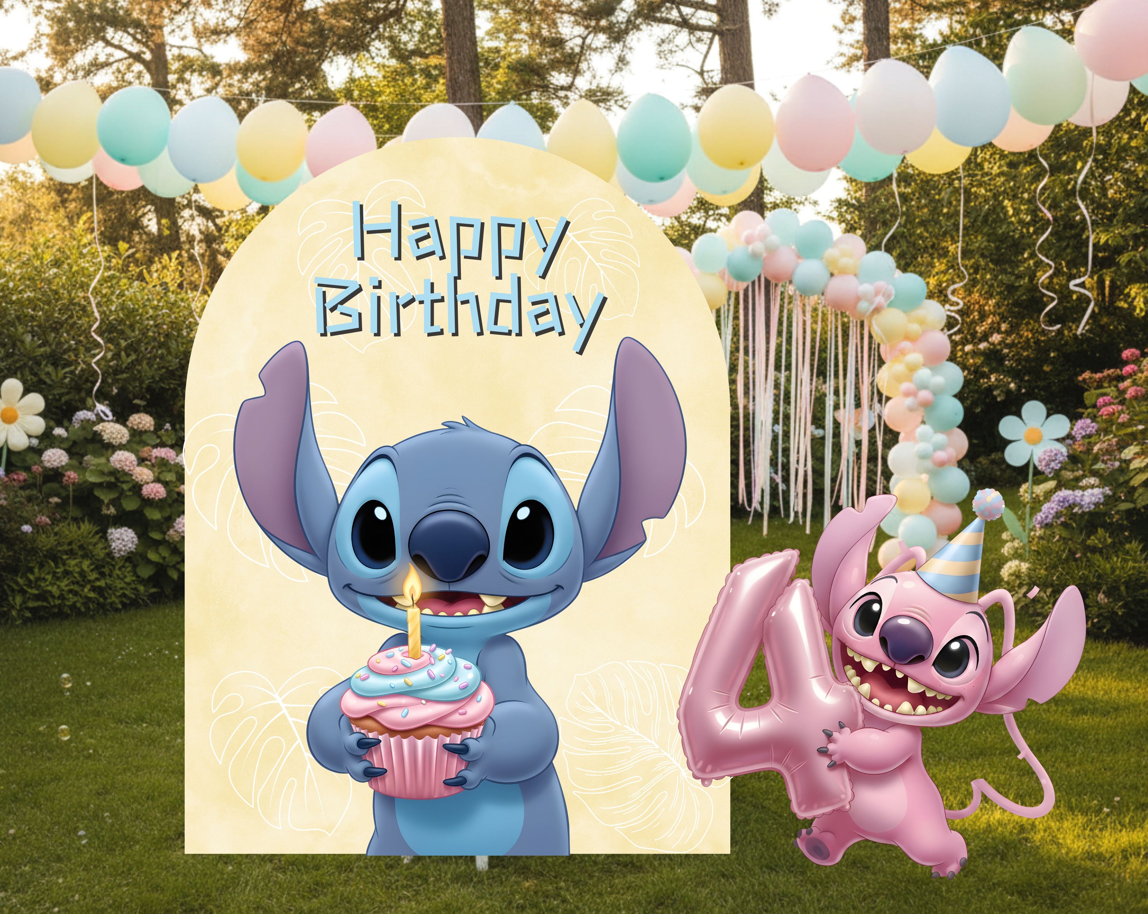 Custom Blue Alien Birthday Backdrop & Cutouts | Personalized Kawaii Party Decorations