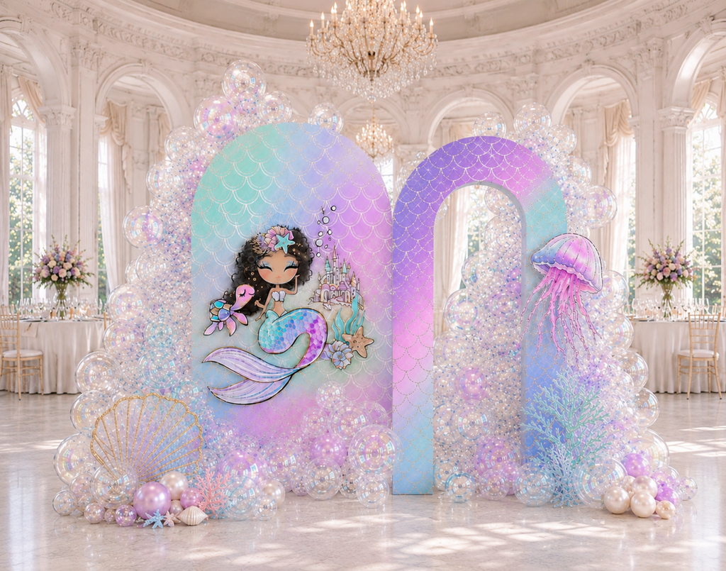 Mermaid Birthday Backdrop Set: Under The Sea Party Decor, Photo Booth Props