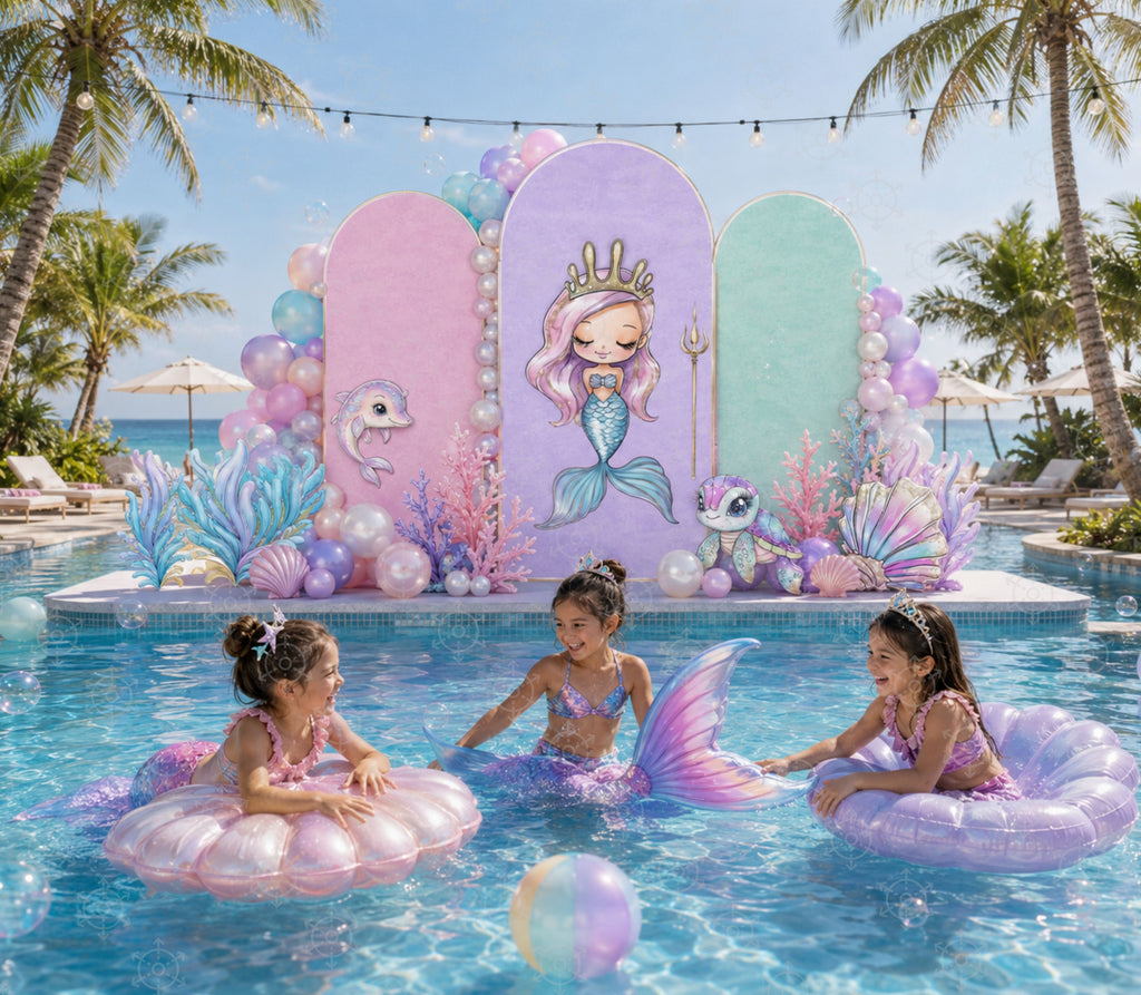 Ocean Princess Party Decorations | Personalized Mermaid Birthday Backdrop Set | Luxury Under the Sea Decor