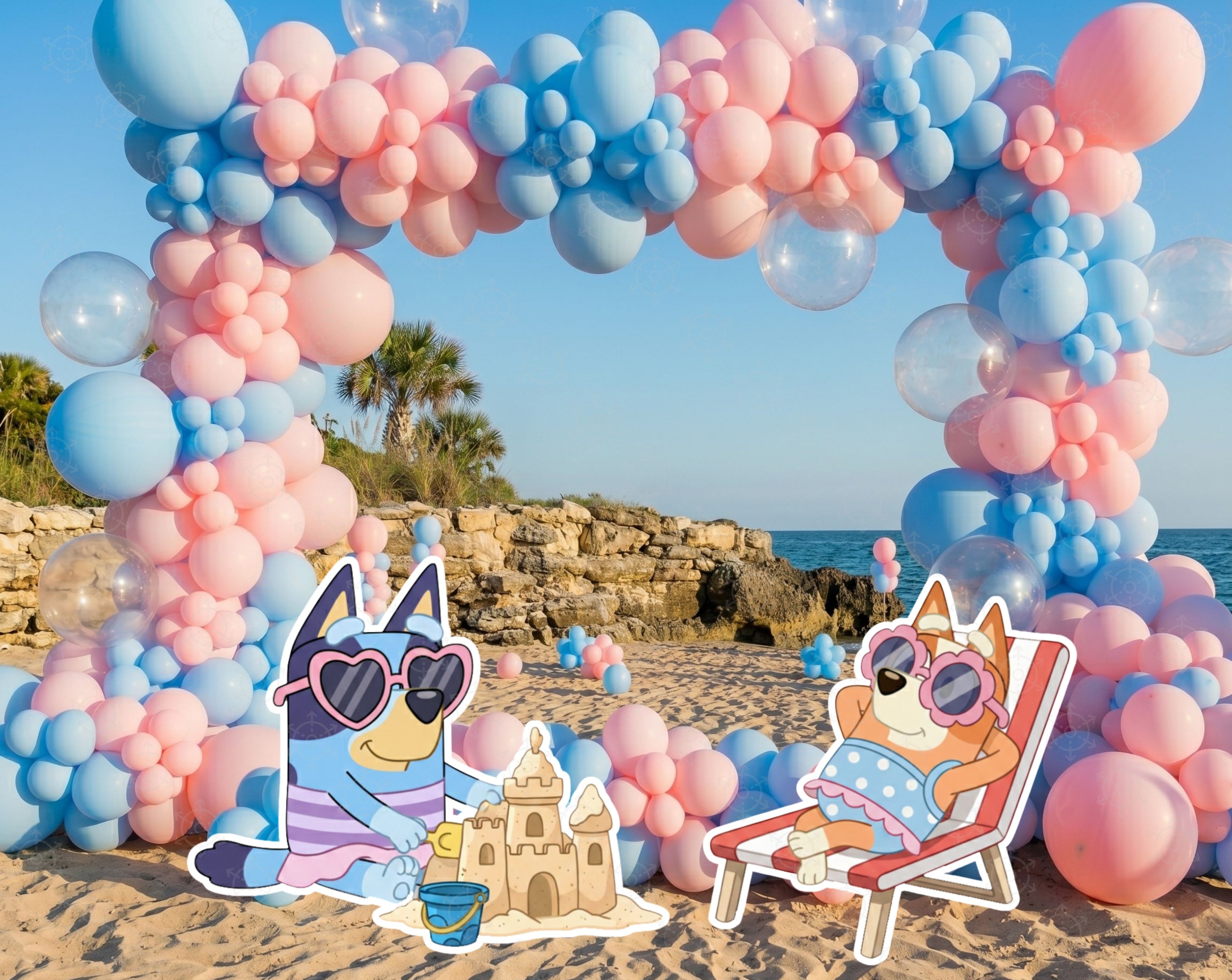 Blue Puppy Pool Party Backdrop & Cutouts | Summer Kids Birthday Decorations