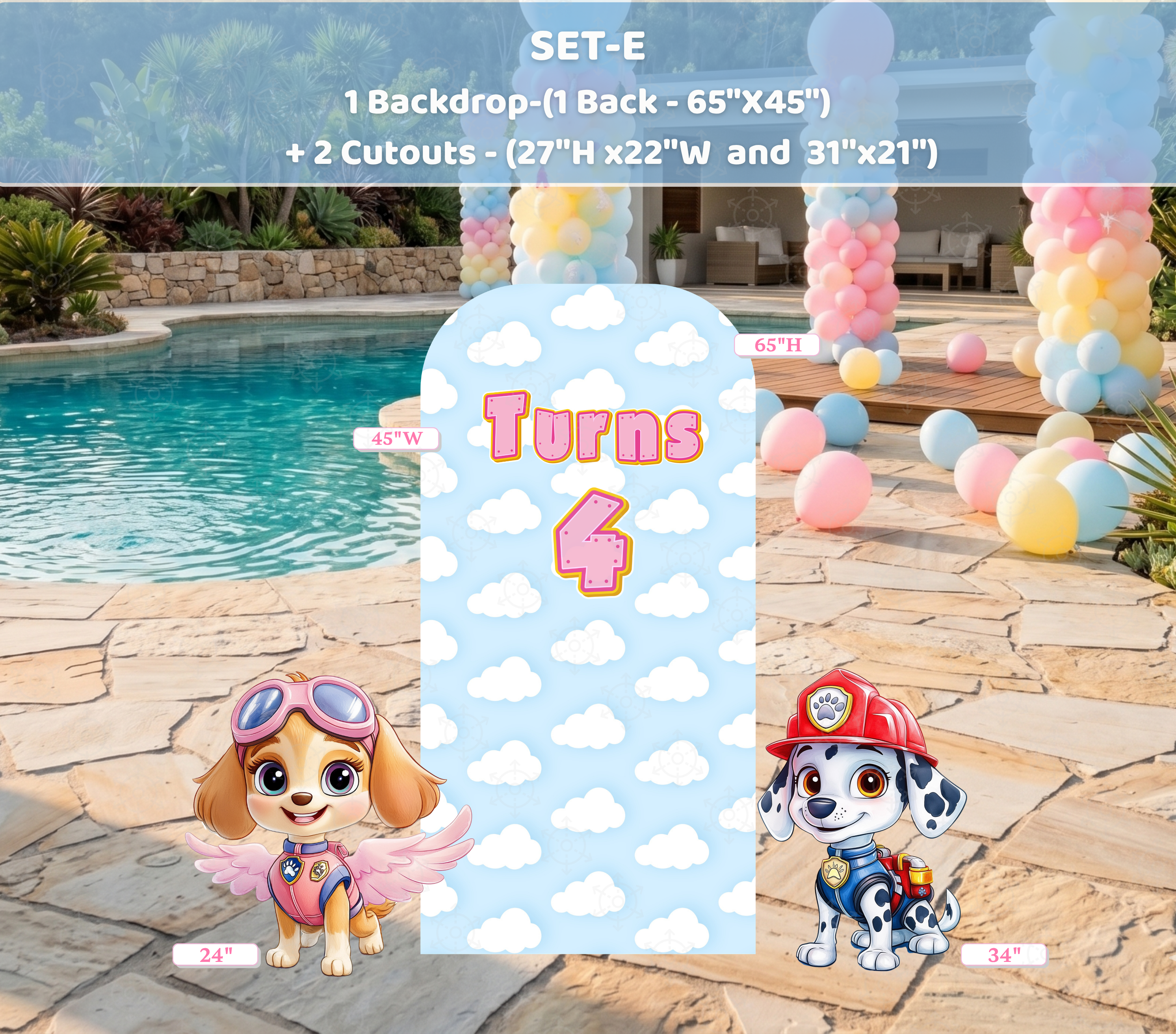 Character Puppy Patrol Cutouts and Backdrops Pink Party Decor