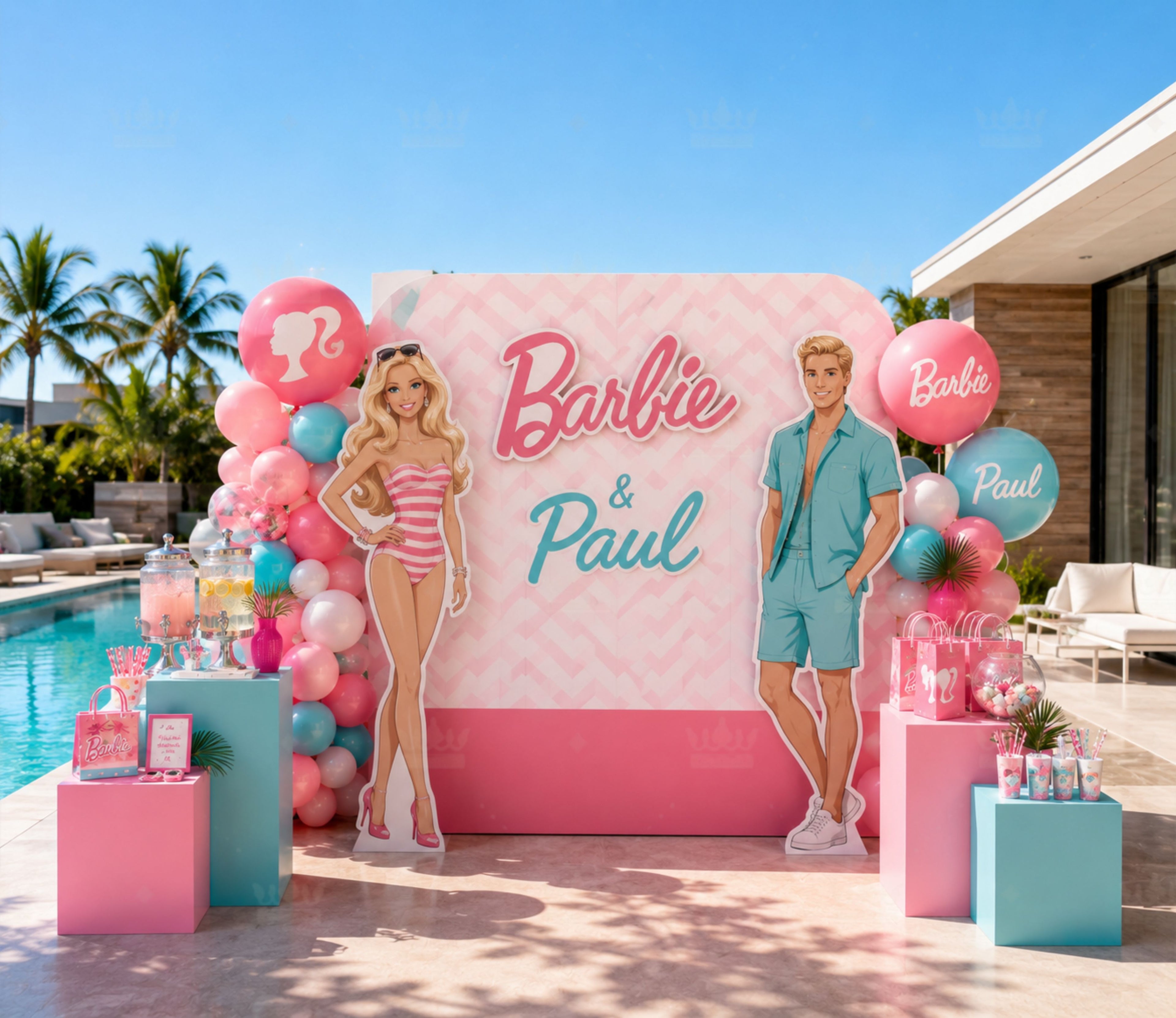 Barbie Summer Party Decorations | Personalized Pool Party Backdrop Set | Tropical Birthday Decor