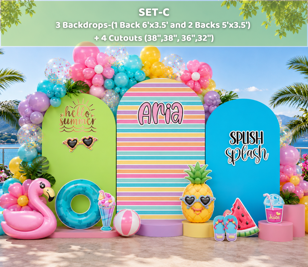 Personalized Summer Birthday Backdrop & Cutouts | Kids Party Decorations