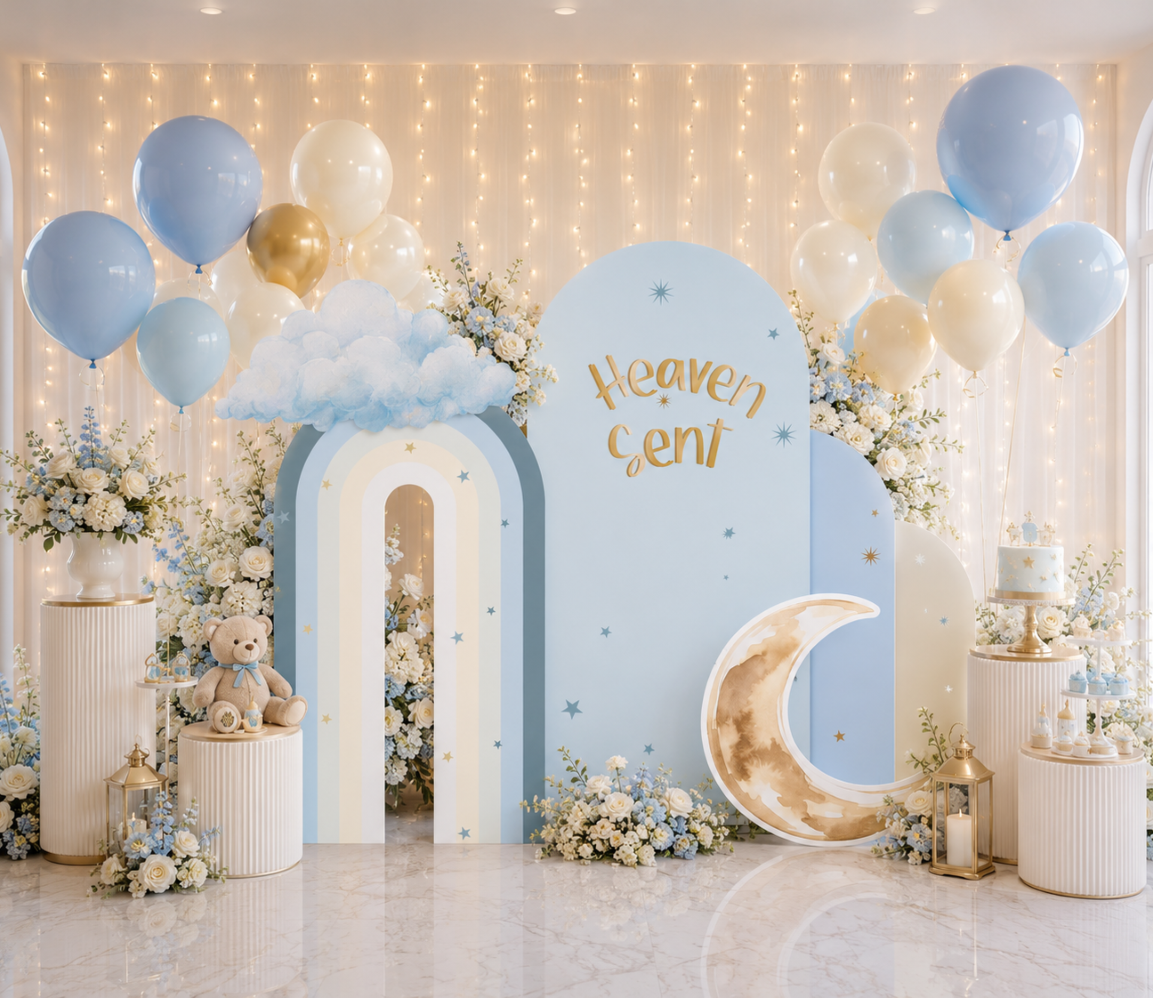 Personalized Heaven Sent Baby Shower Decorations | Celestial Moon & Stars Backdrop & Cutouts | Cloud Baby Boy Party Decor (Copy)