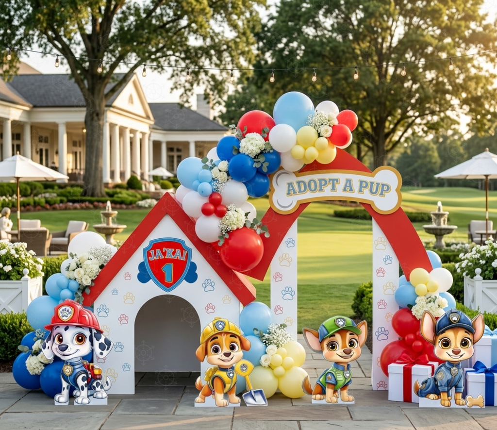 Pup Patrol Little Paws Birthday Backdrop & Cutouts | Personalized Puppy Party Decorations