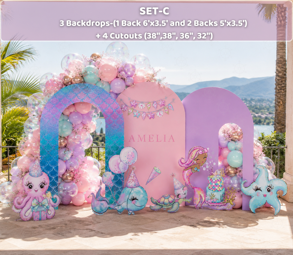 Personalized Mermaid Birthday Backdrop & Cutouts | Under the Sea Party Decorations