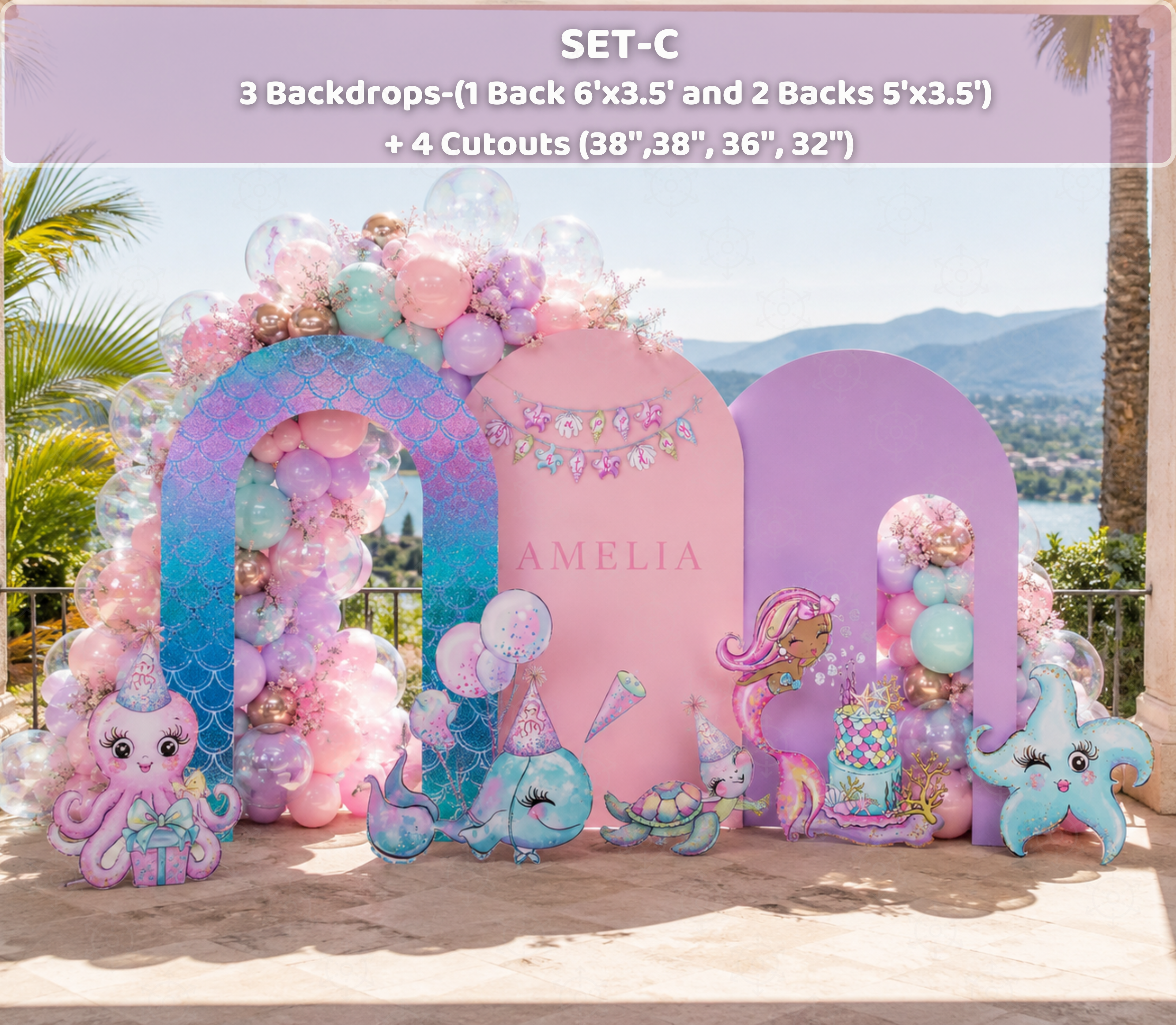 Personalized Mermaid Birthday Backdrop & Cutouts | Under the Sea Party Decorations