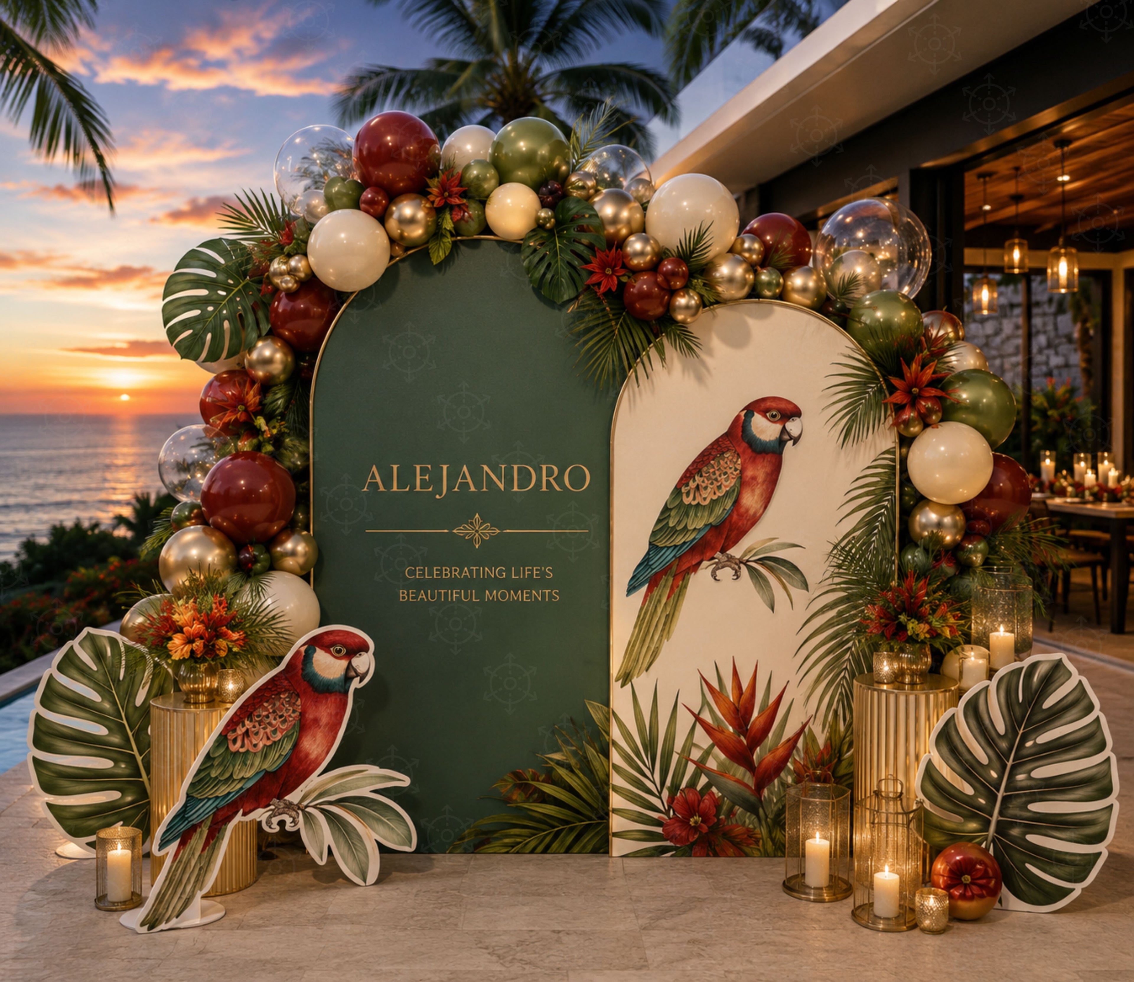 Tropical Birds Birthday Decorations | Personalized Backdrop & Party Sets