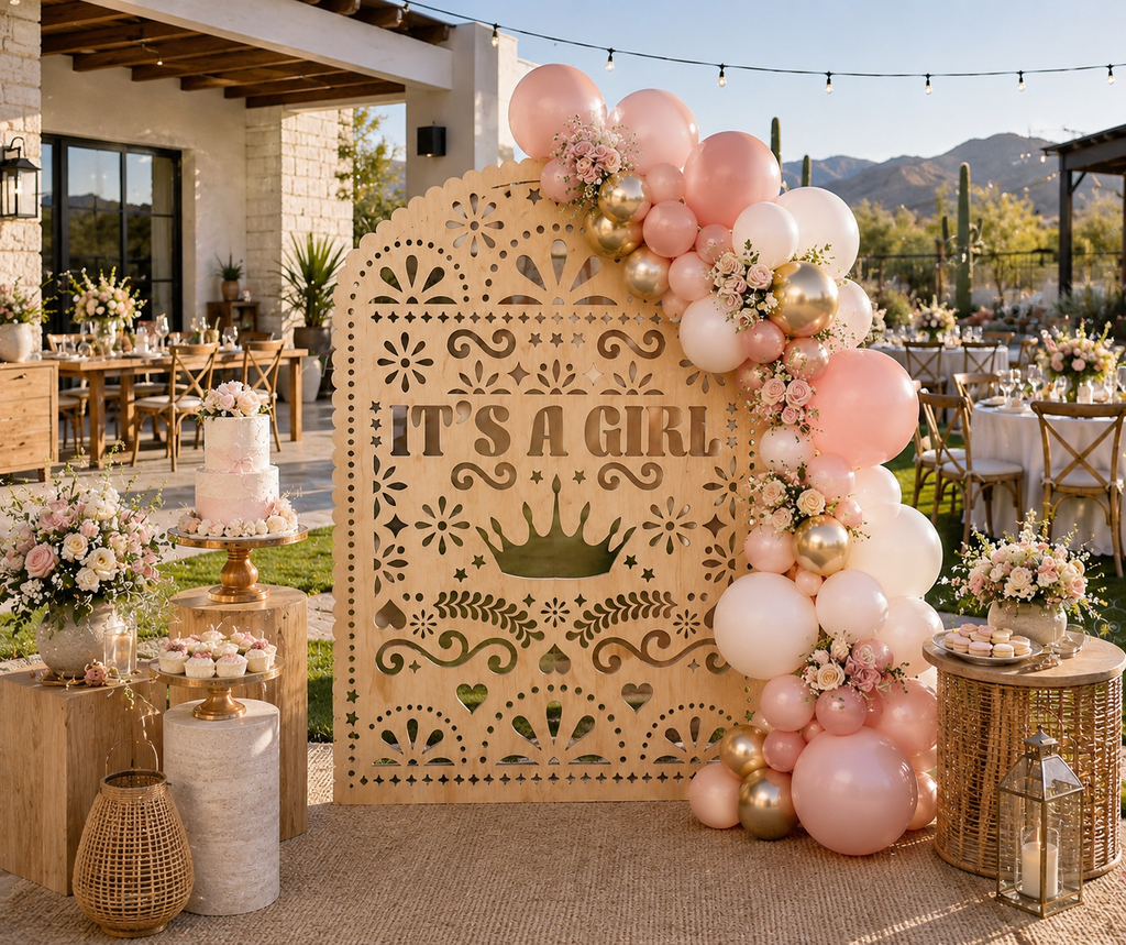 Personalized It's a Girl Papel Picado Backdrop | Gender Reveal & Baby Shower Decorations | Laser Cut Photo Booth Panel